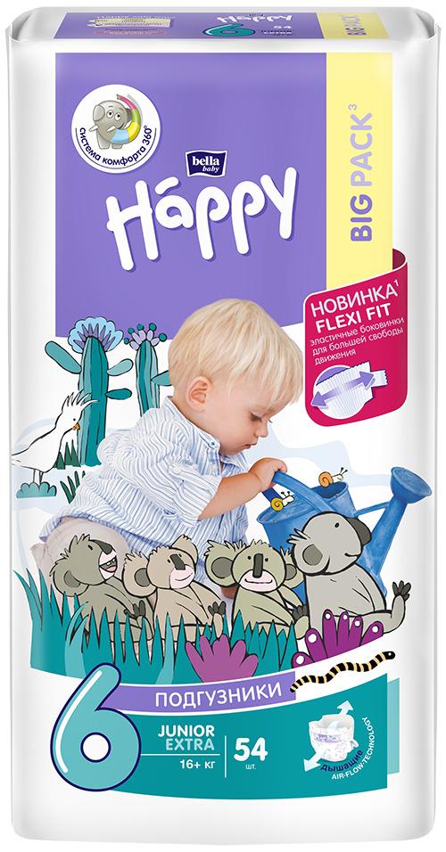 Подгузники для детей bella baby Happy Junior Extra дышащие/ памперсы детские, размер 6 (вес 16+ кг), 54 шт.