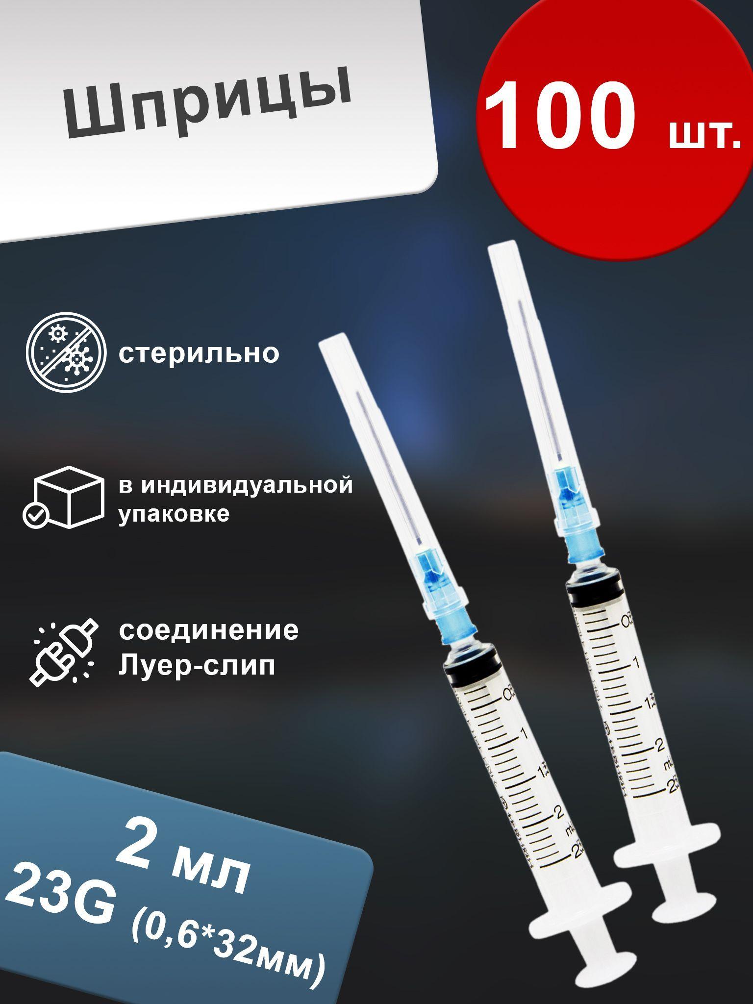 Tianjin Medic Medical Equipment | Шприц 2 мл одноразовый с иглой трёхкомпонентный (100 шт.)