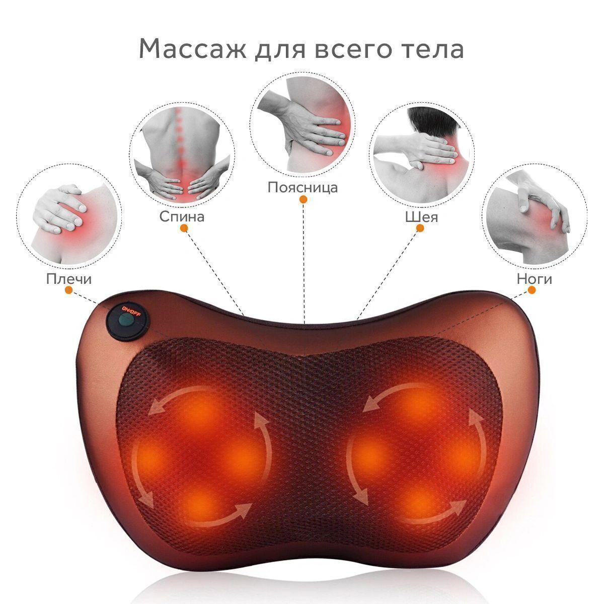 Массажная подушка с подогревом / массажер для шеи и плеч