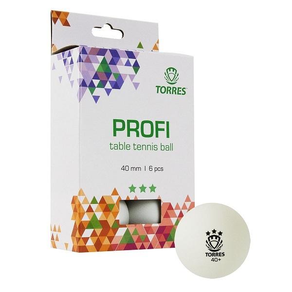 Мячи для н/тенниса TORRES 3* Profi 40+ Plastic x6, White