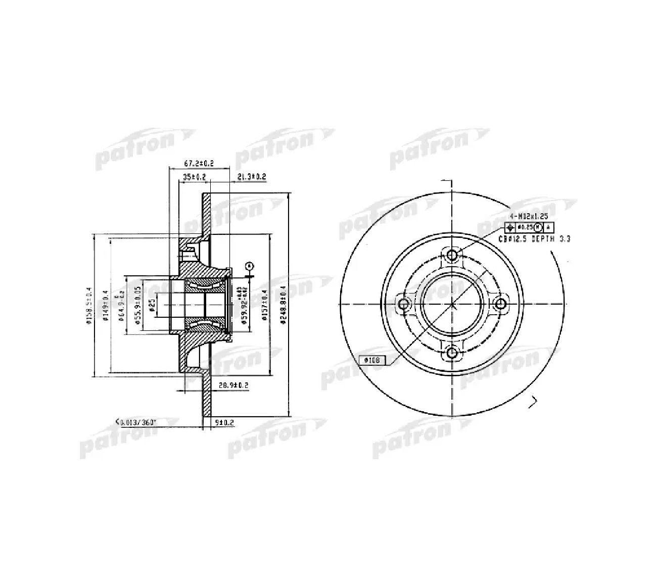 Диск тормозной задн c подшипником и магнитным кольцом сенсора ABS (1 шт.) PBD7011