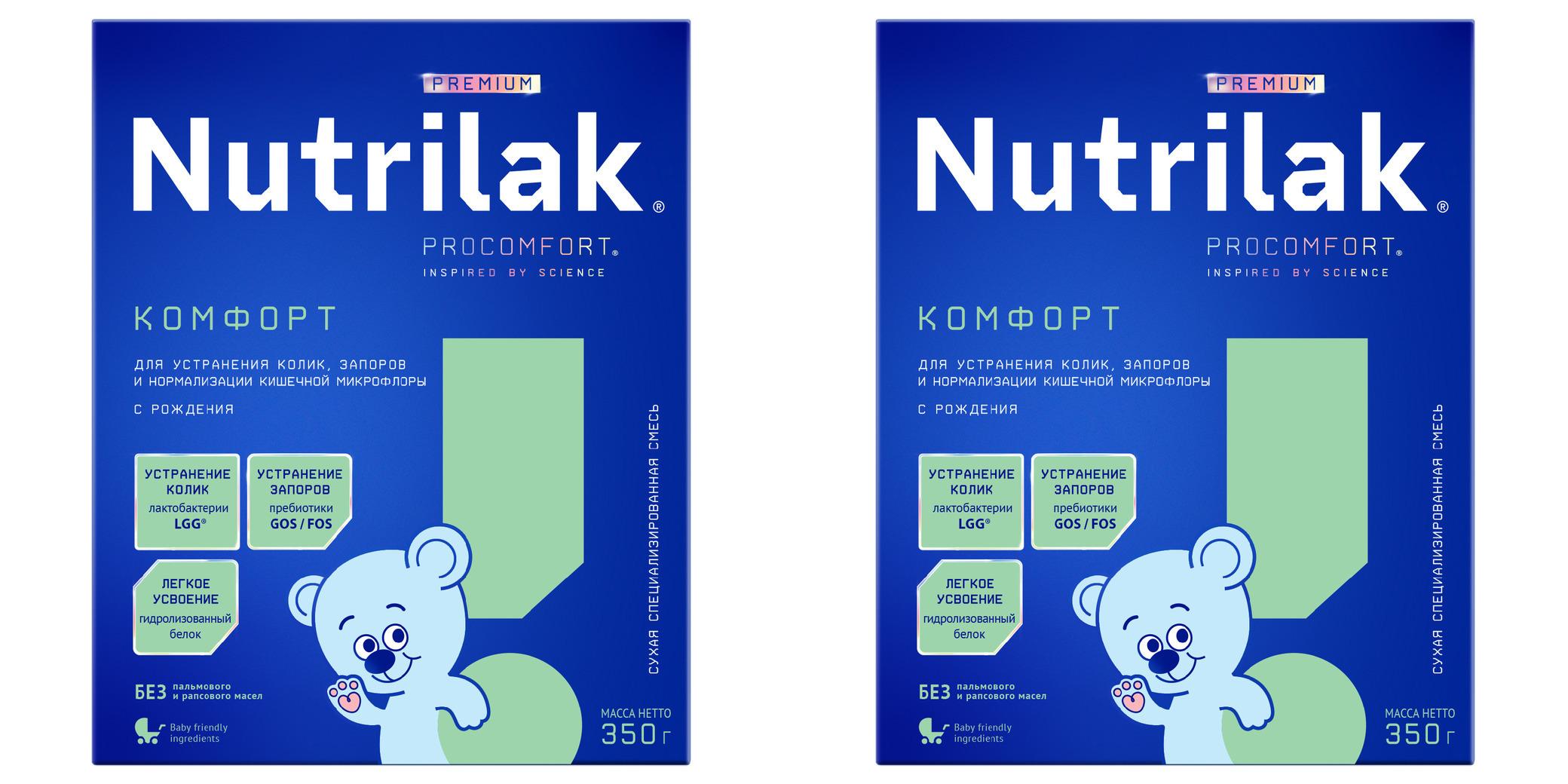 Молочная смесь Nutrilak Premium Комфорт, от колик и запоров, с рождения, 350 г, 2 упаковки