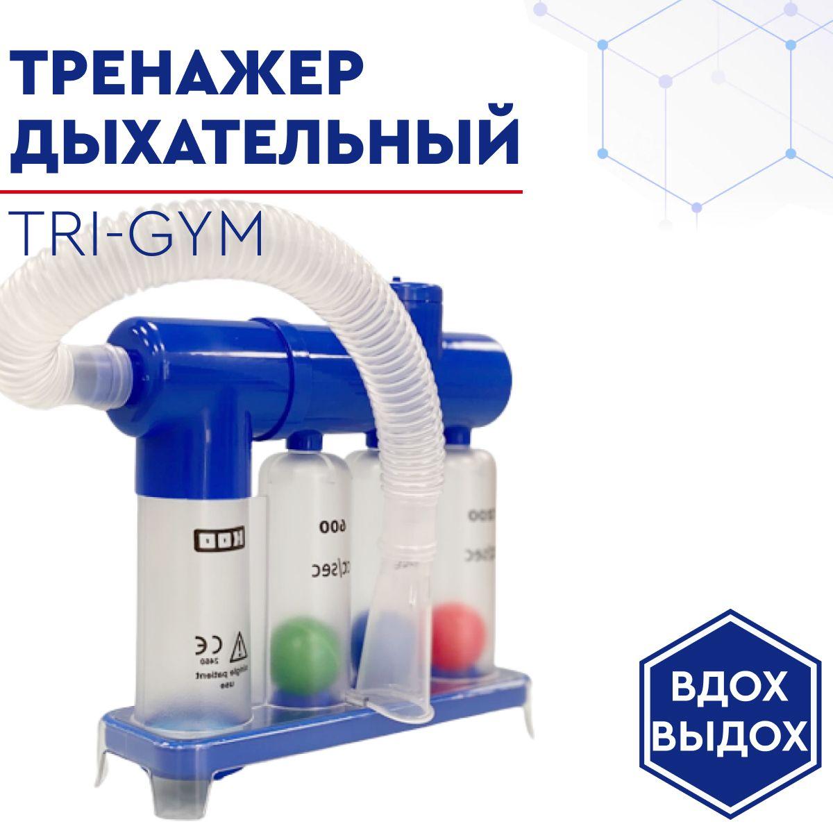 Тренажер дыхательный Tri-gym для тренировки легких на вдох и выдох с сопротивлением / восстановление после коронавируса COVID-19