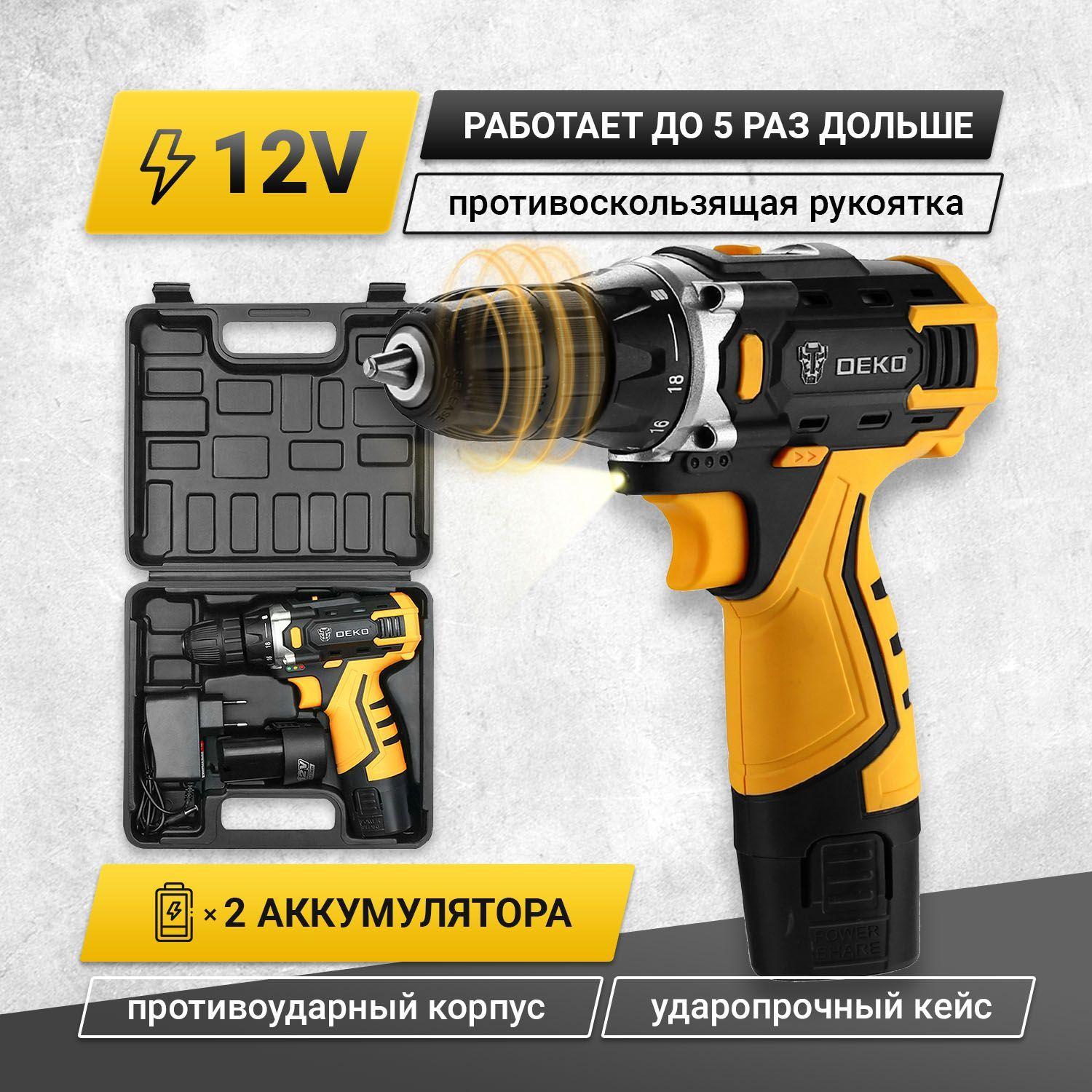 Дрель-шуруповерт аккумуляторная DEKO Banger 12V SET 3 063-4130, 12В 28Нм, 2xLi-ion, ЗУ