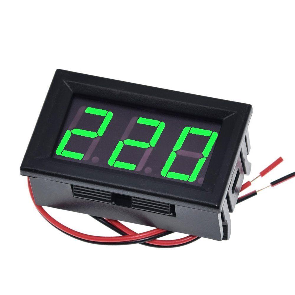 Digital AC Voltmeter 70-500V Green, Цифровой вольтметр переменного тока 220В, диапазон 70-500В AC, 3-разрядный зеленый дисплей, размеры 48x29x22мм, XUWEI