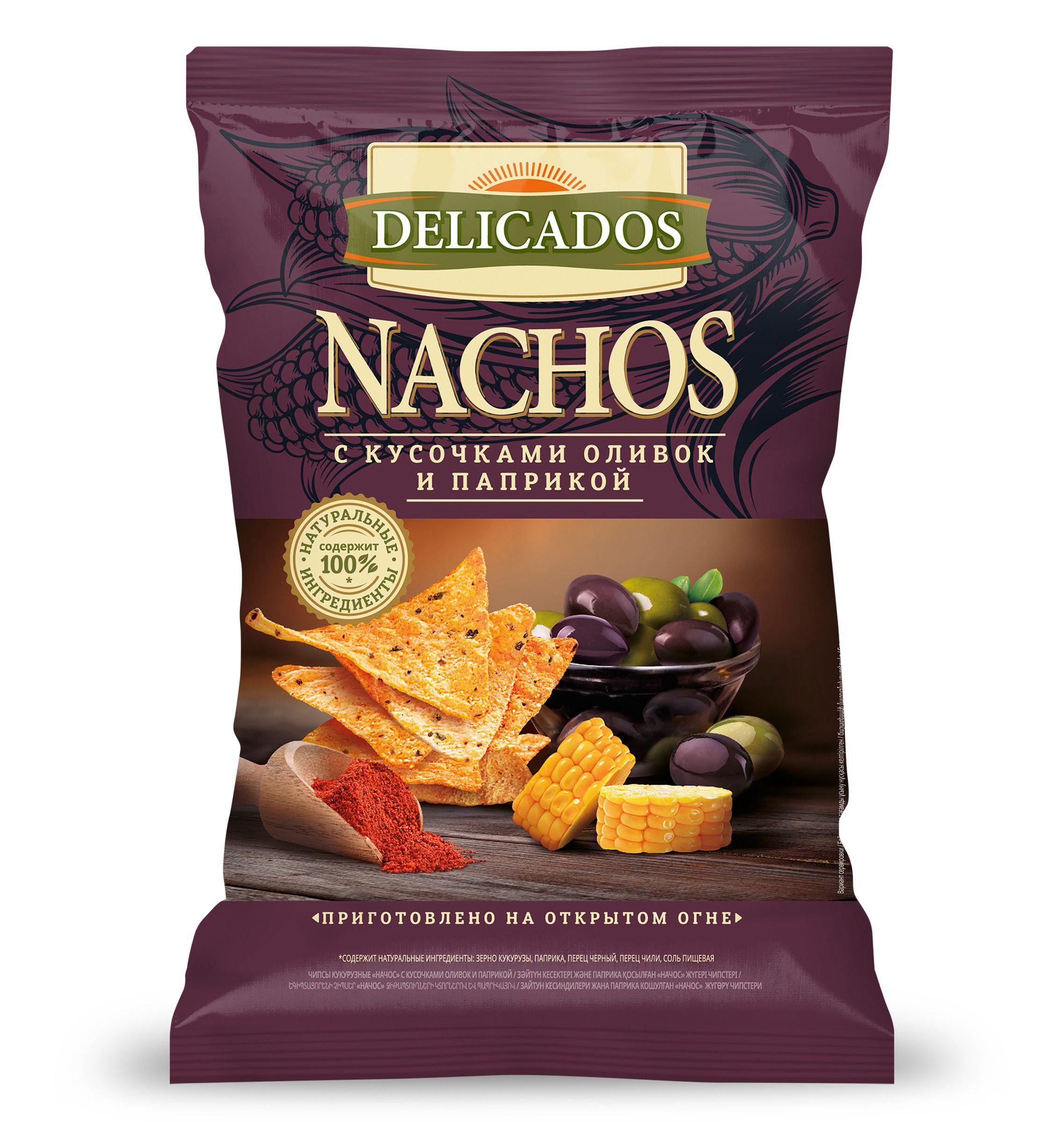 Чипсы кукурузные Delicados Nachos со вкусом  оливок и паприки, 150 г