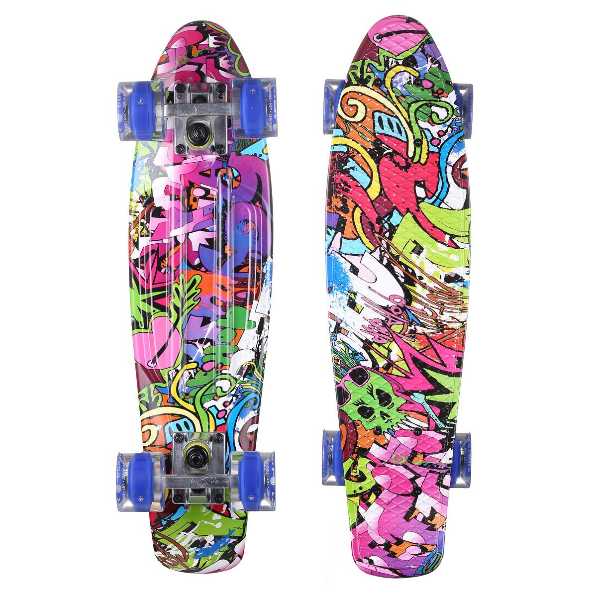 Пенни борд Fish Skateboards 22" Граффити/Кеппинг/LED/светятся колеса/скейтборд/круизер/56 см