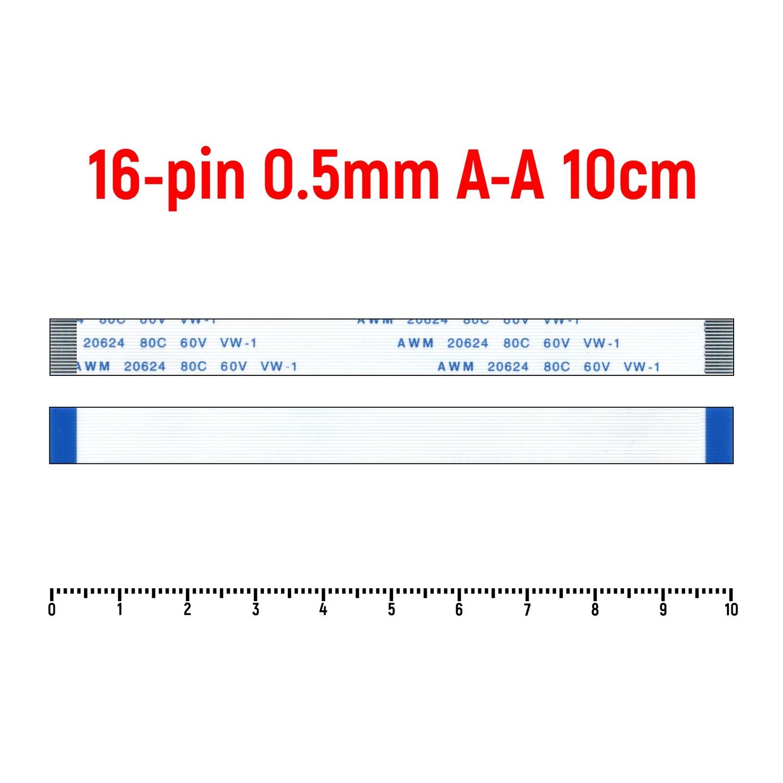 Шлейф FFC 16-pin Шаг 0.5mm Длина 10cm Прямой A-A AWM 20624 80C 60V VW-1