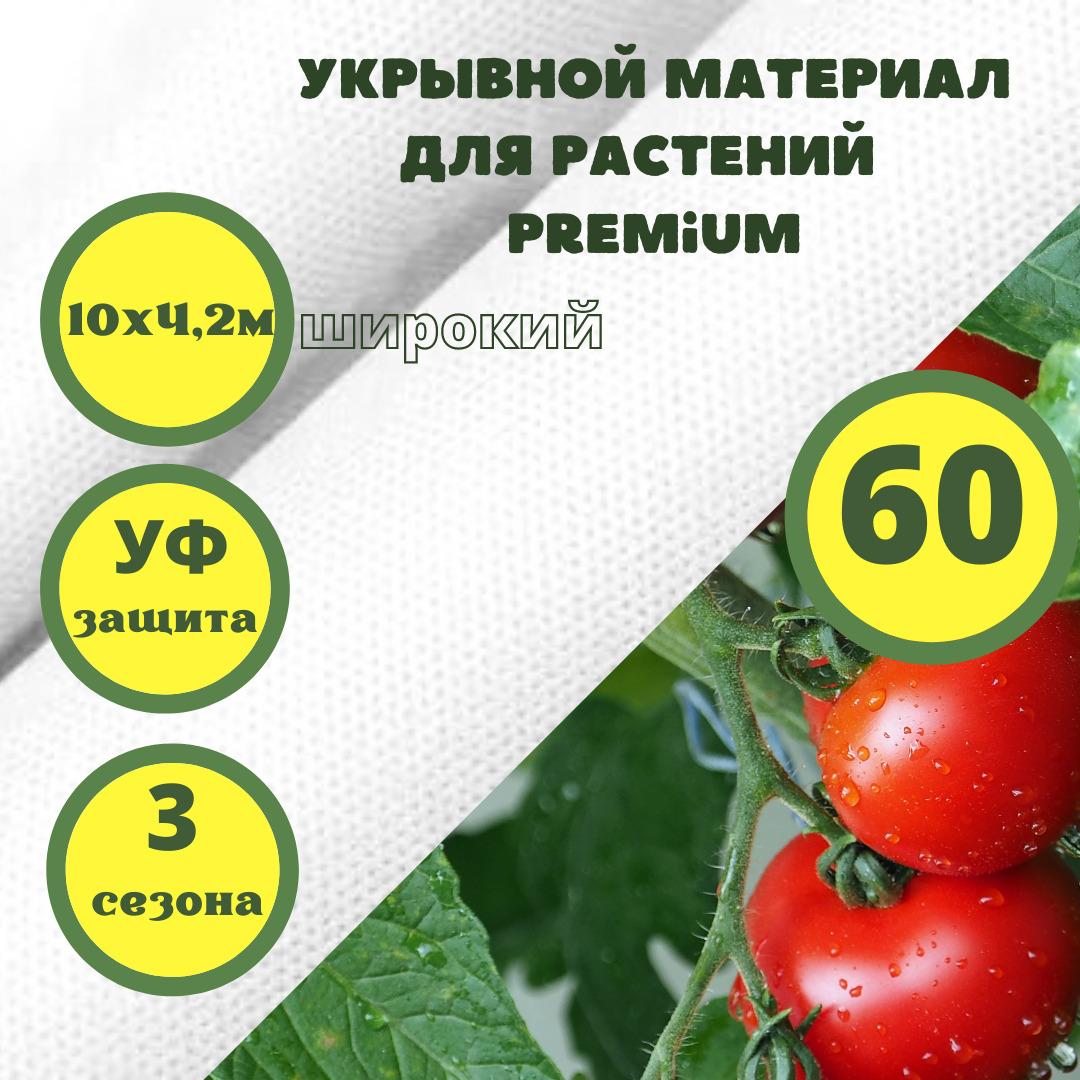 Укрывной материал 60 г/м.кв. (4,2 х 10 м) с УФ защитой для растений, на зиму, агроткань, спанбонд укрывной белый для клубники, овощей, защита от заморозков и насекомых, пленка садовая, чехол для теплицы