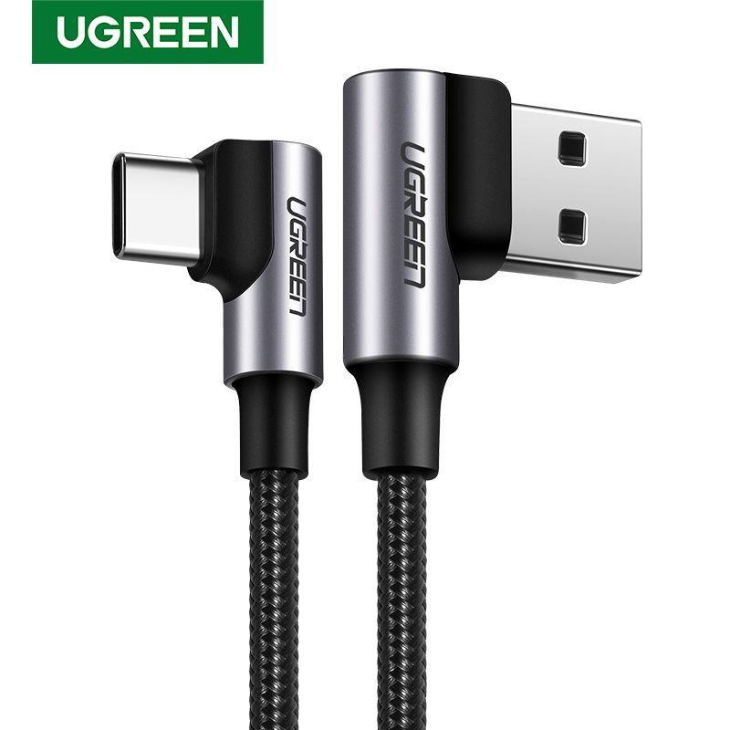 Кабель зарядки и передачи данных Ugreen USB-C Male - USB 2.0 A Male (угловой 90 ), 1м, цвет черный (20856)