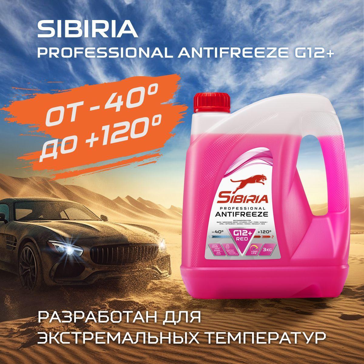 Антифриз для двигателя автомобиля SIBIRIA ANTIFREEZE G12+ (-40), охлаждающая жидкость Сибирия в авто, от -40С до +120С, карбоксилатный красный G12+ 3 кг, готовый к применению