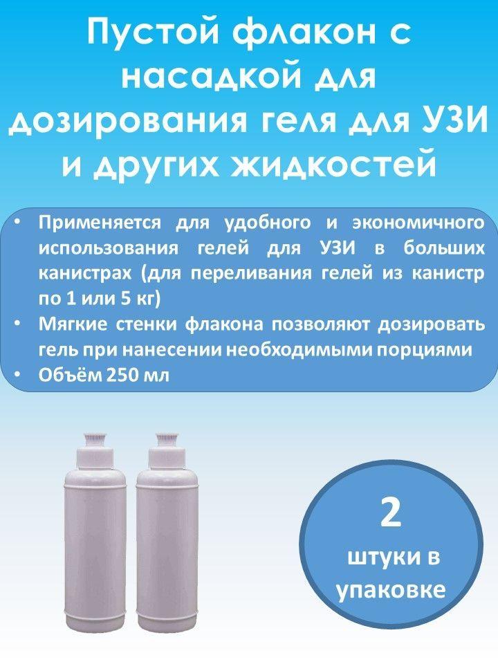 Пустой флакон с насадкой для дозирования геля 250 мл (2 штуки).