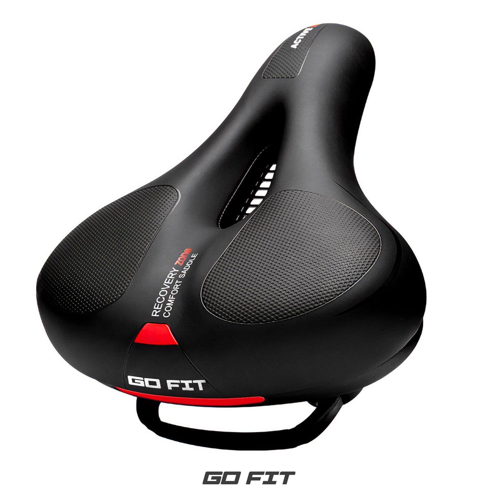 Сиденье для велосипеда GO FIT Soft Saddle, спортивное, универсальное, встроенный светоотражатель, велосипедное седло широкое, комфортное, мягкая сидушка, черный-красный