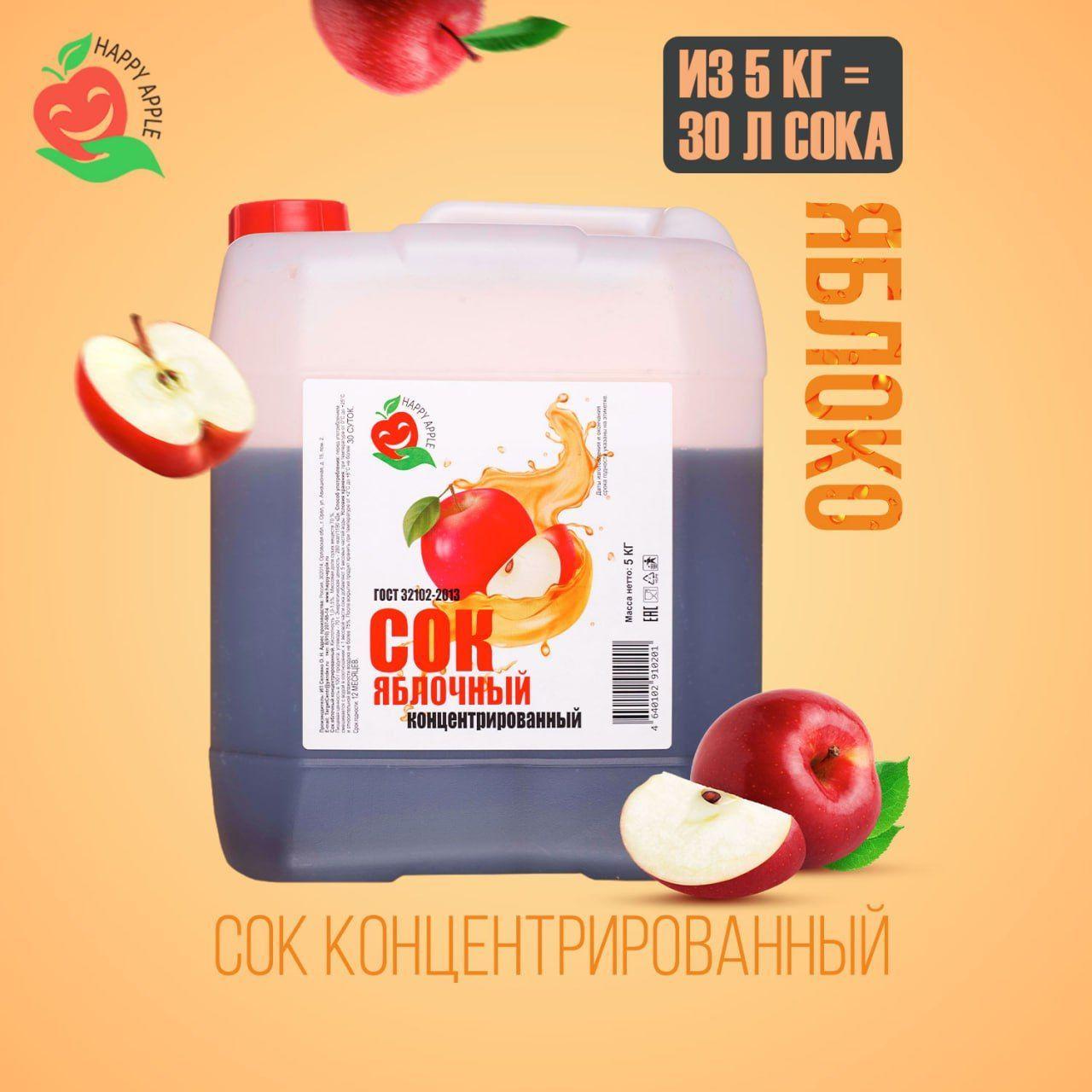 Концентрат сока Яблочный 5 кг Happy Apple, кисл. 1,5%