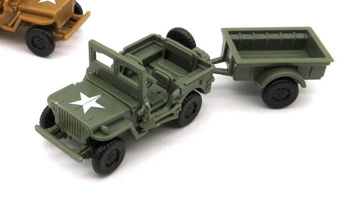 Сборная модель армейский джип Jeep Willys MB Виллис с прицепом 1/72 зеленый