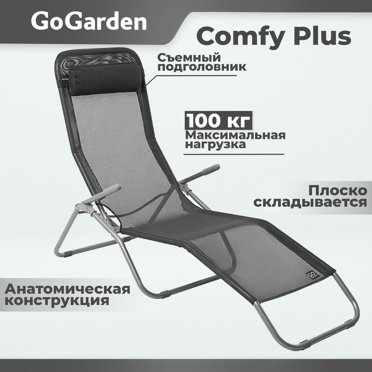 GoGarden | Шезлонг складной GoGarden COMFY PLUS, садовый,143х60х97 см