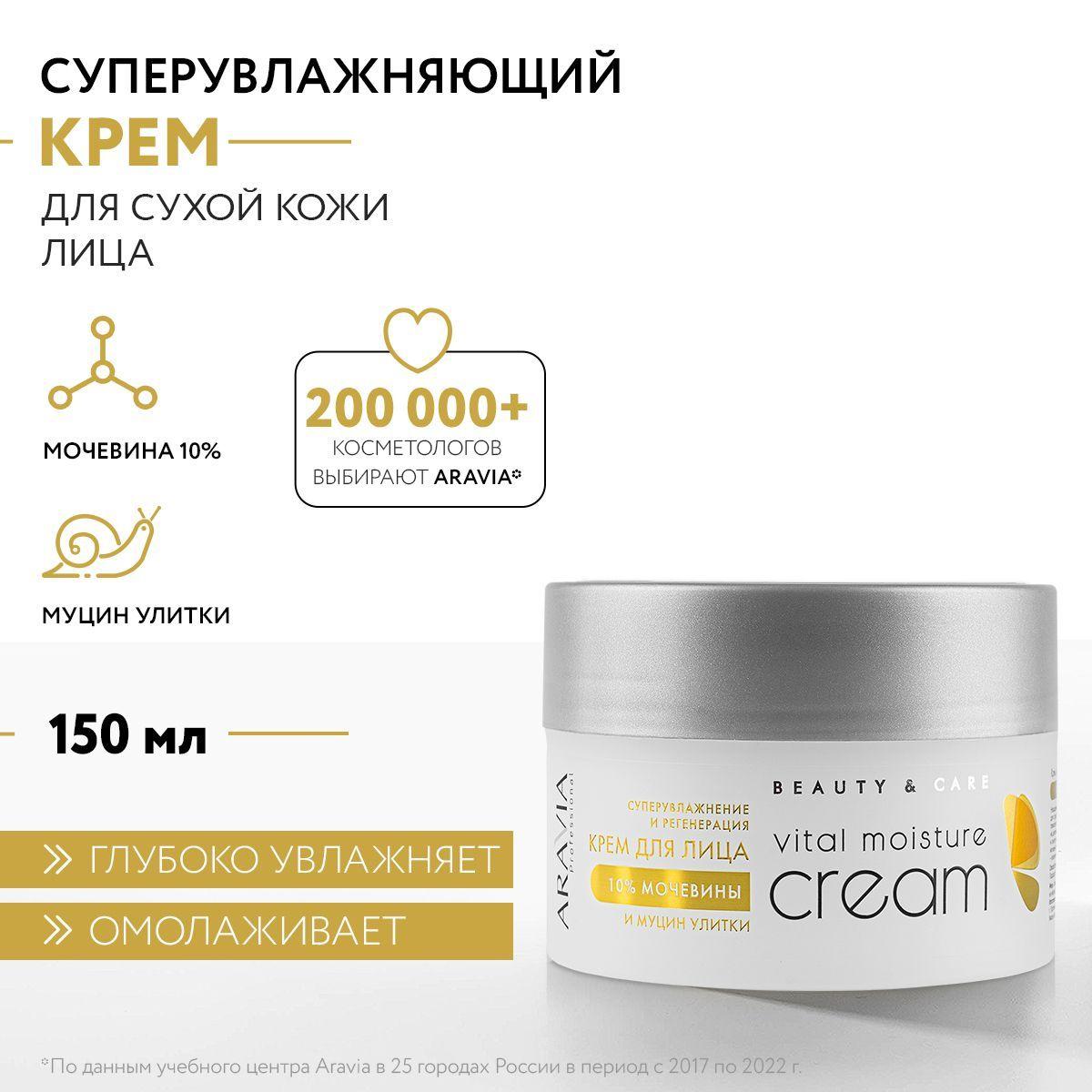 ARAVIA Professional Крем для лица суперувлажнение и регенерация с мочевиной 10% и муцином улитки, 150 мл