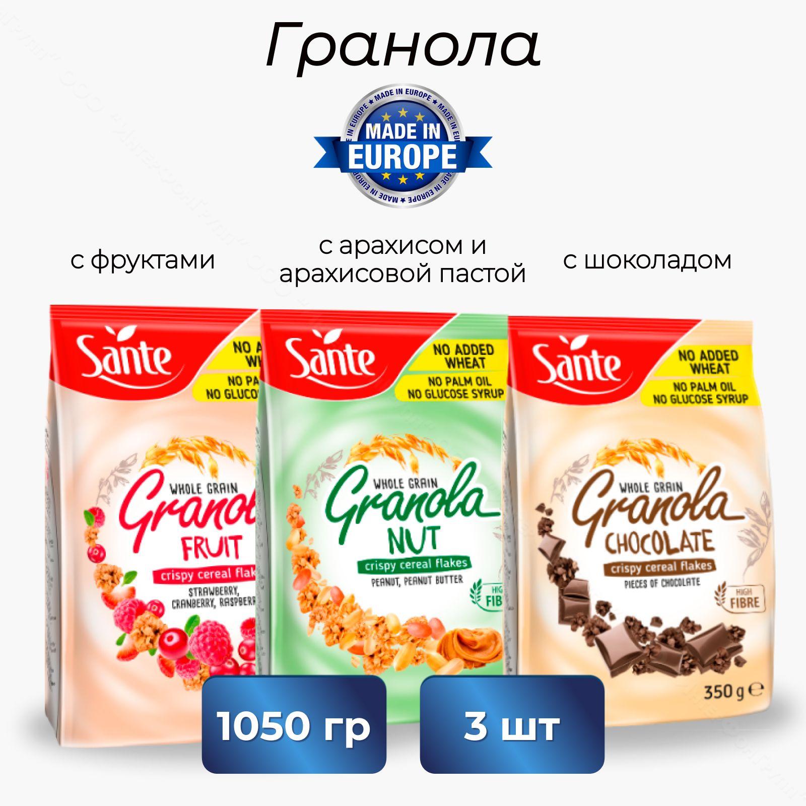 Здоровый продукт | Гранола для завтрака Sante Шоколаданая Фруктовая Ореховая, 3 вкуса по 1 шт