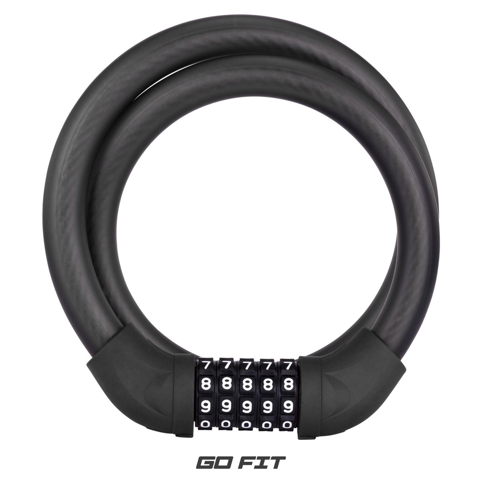 Замок велосипедный GO FIT Active Lock 870 mm с кодом, противоугонный трос кодовый, аксессуары для защиты коляски, велосипеда, самоката, электросамоката, черный