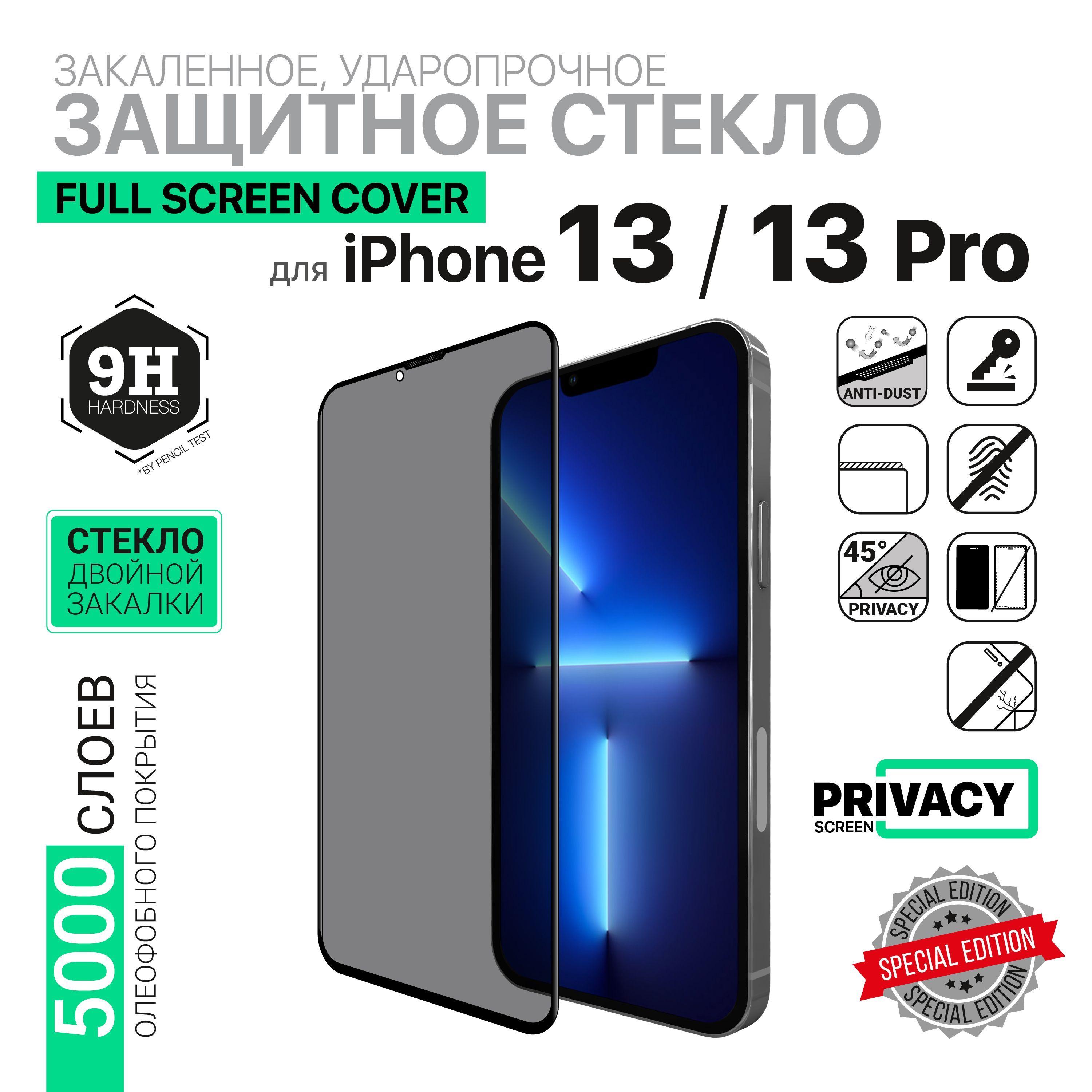 Защитное стекло антишпион HARDIZ Premium Tempered Glass for iPhone 14 / 13 / 13 Pro : Full Screen Cover Privacy (черная рамка)