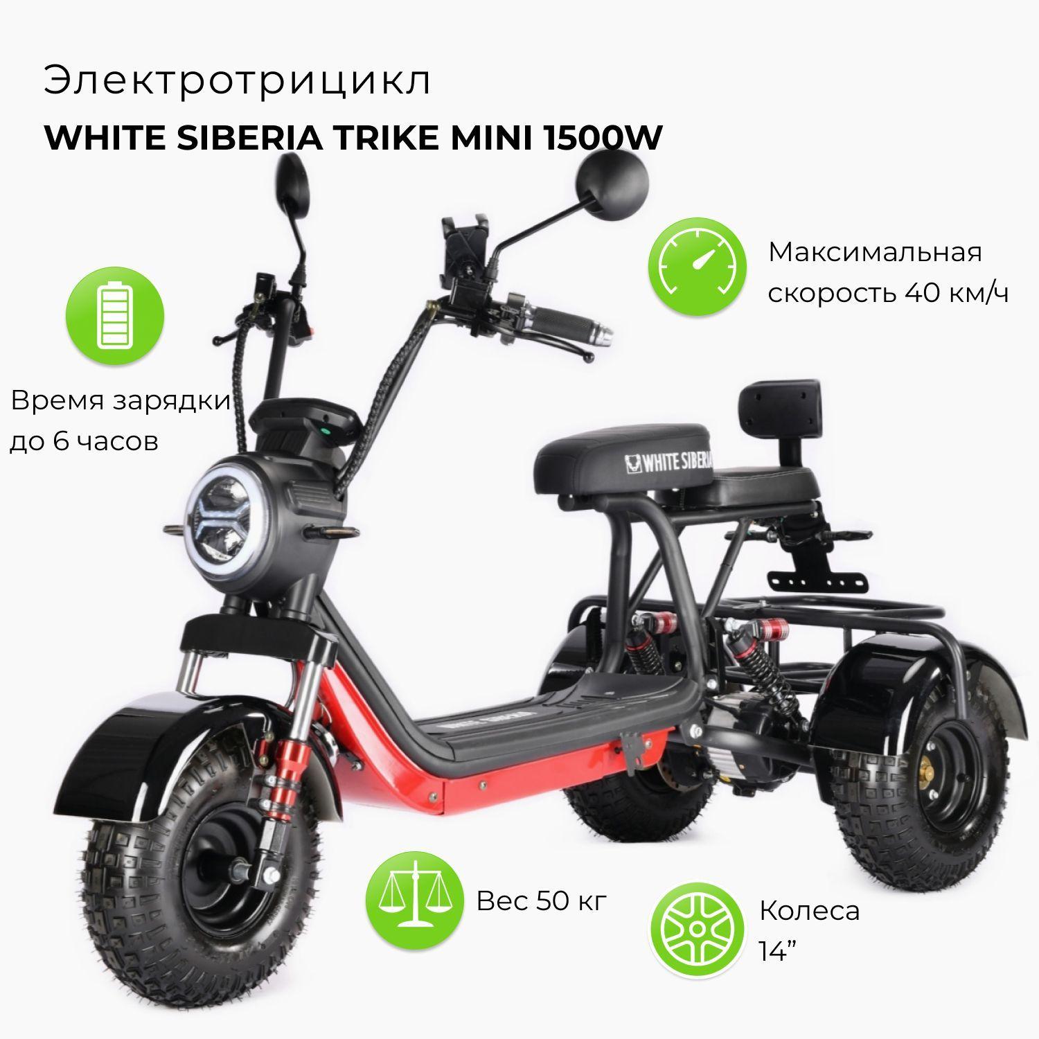 Электроскутер WHITE SIBERIA TRIKE MINI 1500W черный