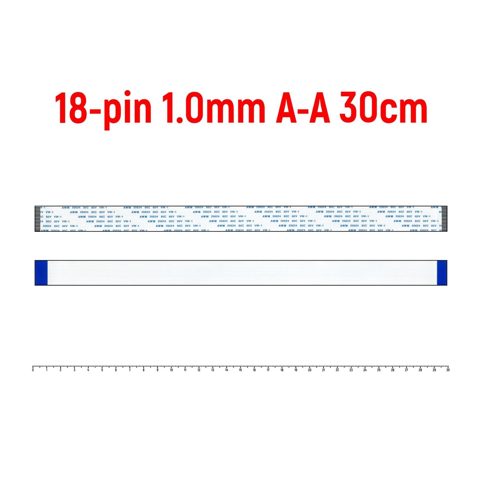 Шлейф FFC 18-pin Шаг 1.0mm Длина 30cm Прямой A-A AWM 20624 80C 60V VW-1