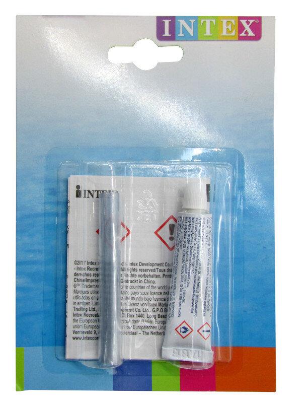 Ремкомплект для надувной продукции INTEX клей в тубе 5,7ml + заплатка ПВХ 5x10 см 59632 Ремонтный комплект / Набор для ремонта лодки / Для надувных матрасов, кругов и других изделий / Аксессуары для бассейна