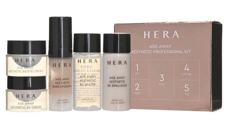 HERA Age Away Aesthetic Kit 5 Антивозрастной набор ухода миниатюр 5 этапов (тонер, эмульсия, сыворотка, крем для лица и век)