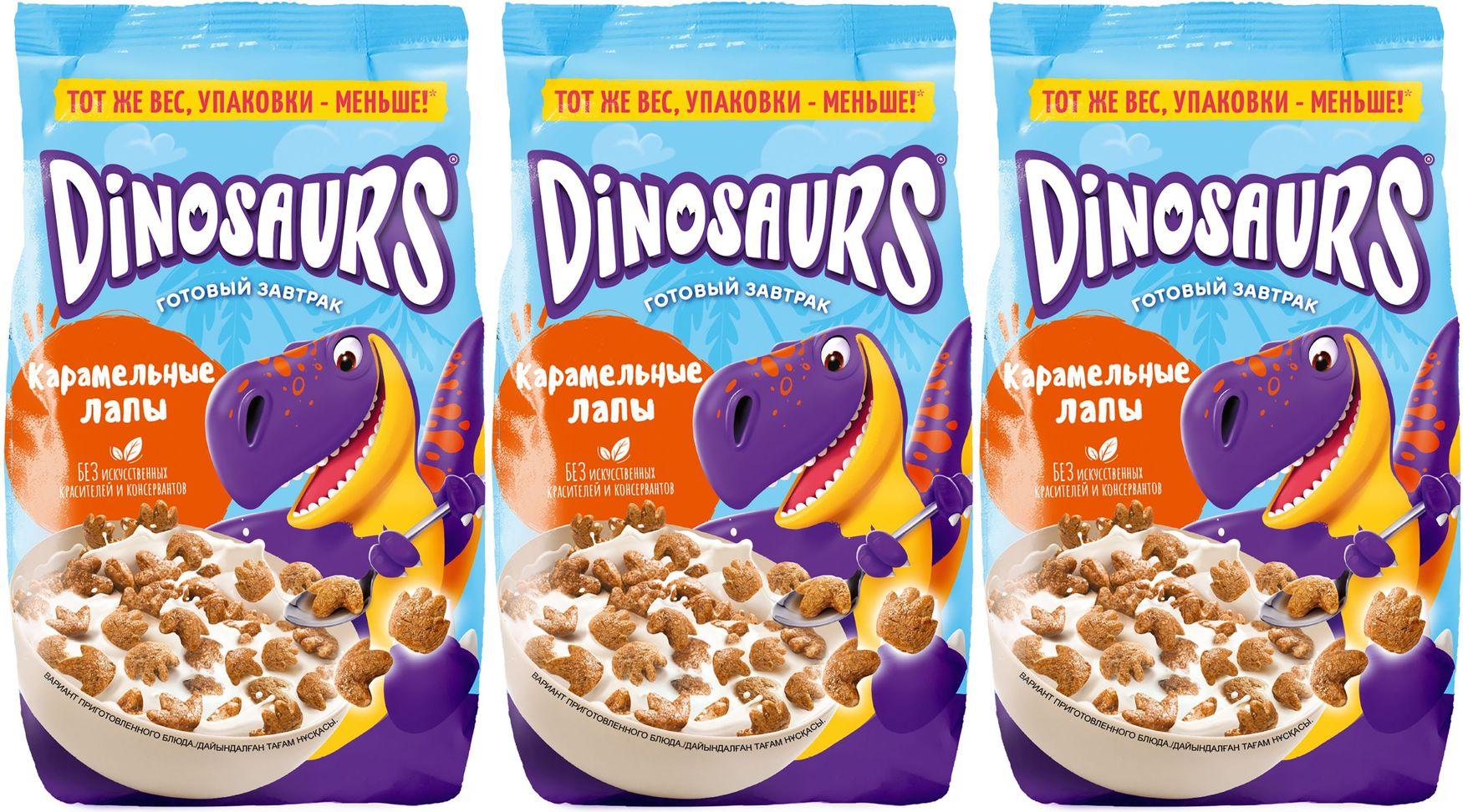 Готовый завтрак Kellogg's Dinosaurs Карамельные лапы, комплект: 3 упаковки по 220 г