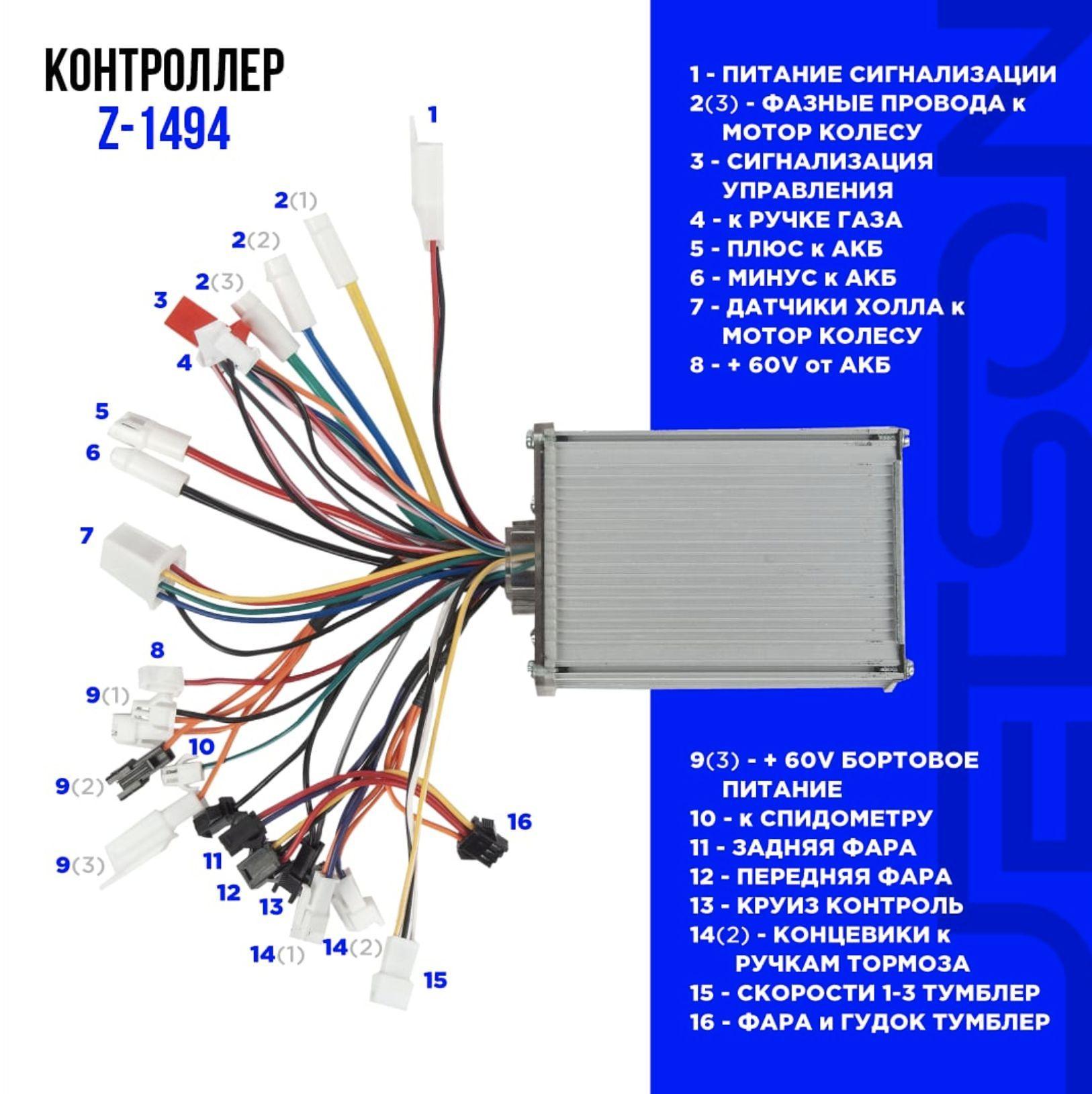 Контроллер 350-500W 60V (48V+) 19A для всех видов электросамокатов, электровелосипедов (колхозник)