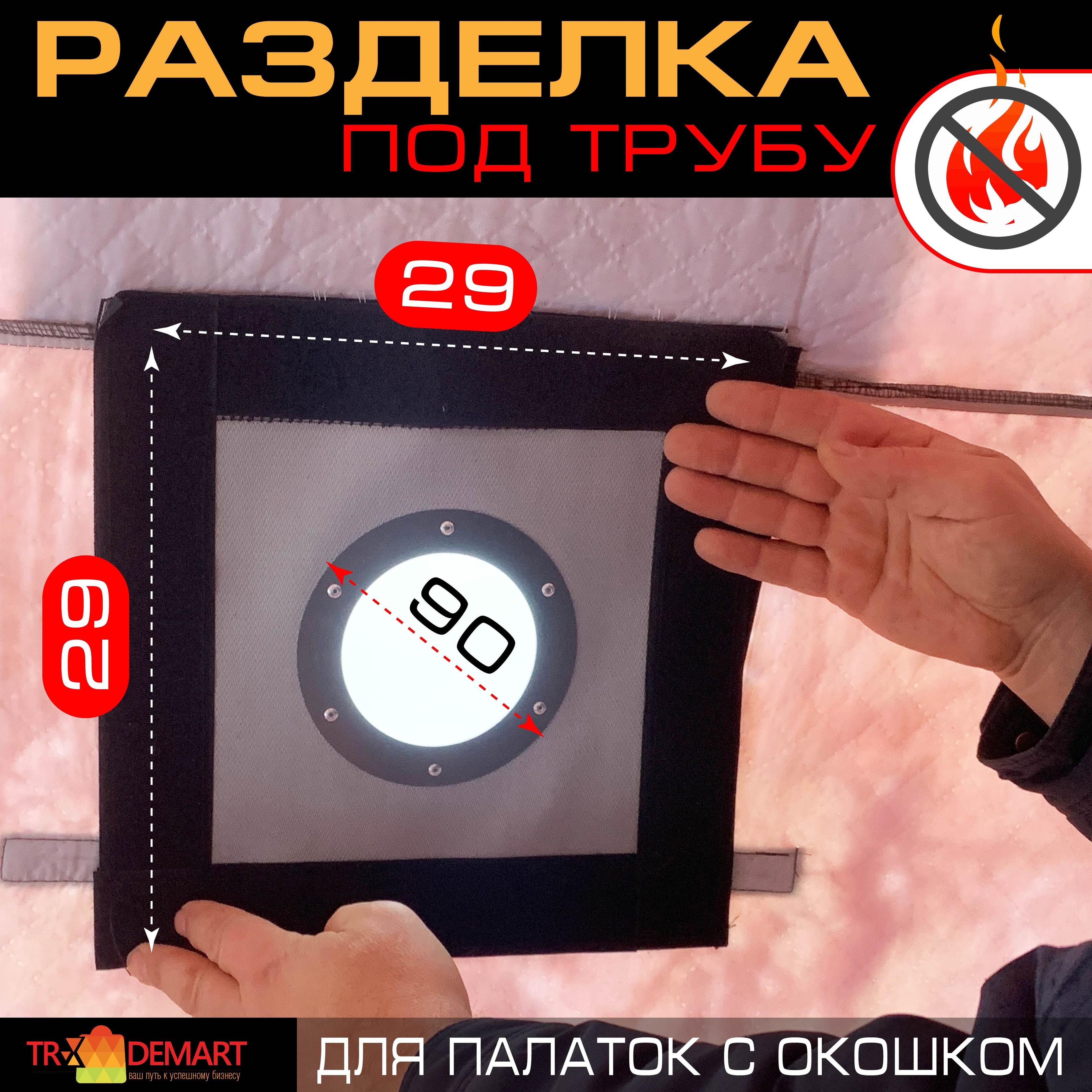 Окно для палатки под трубу 29,5х29,5 см, разделка дымохода для зимней палатки КУБ, проходной узел из термоткани