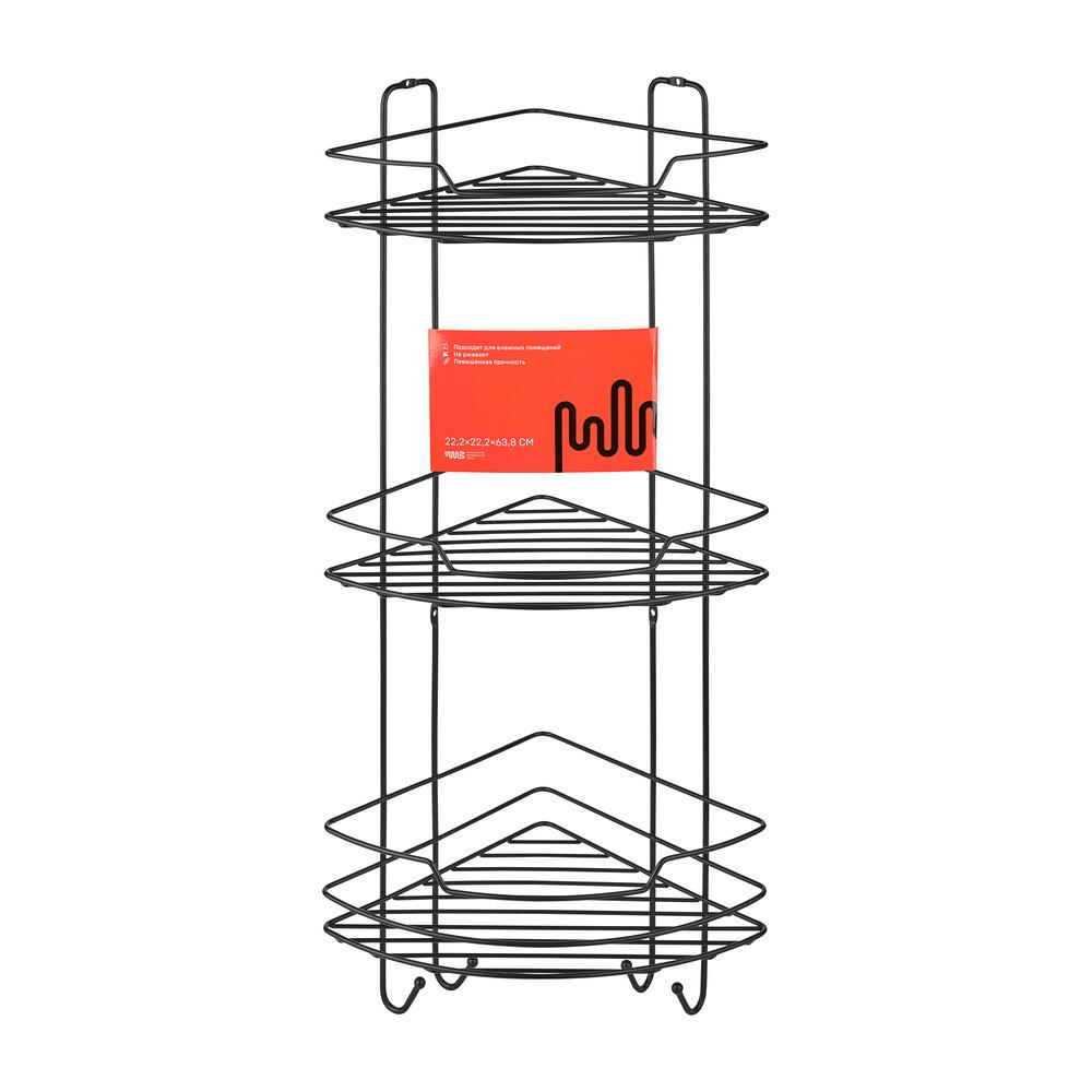 Полка для ванной ЧМЗ Лофт угловая трехъярусная 110х350х398 мм металл черная (513-006-01)