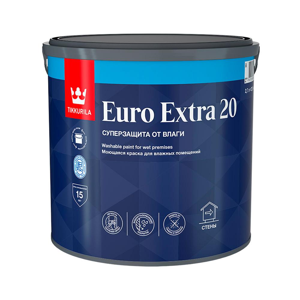 Краска моющаяся Tikkurila Euro Extra 20 база А белая 2,7 л