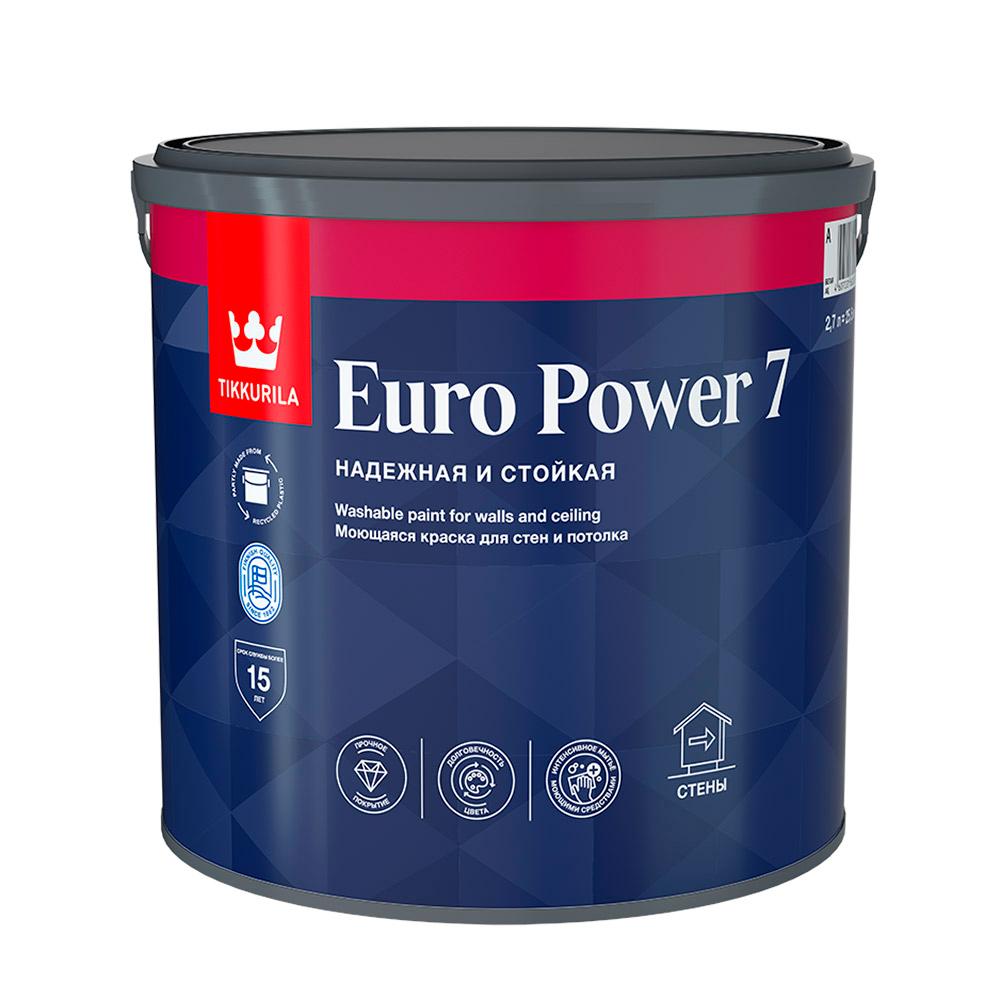 Краска моющаяся Tikkurila Euro Power 7 база А белая 2,7 л