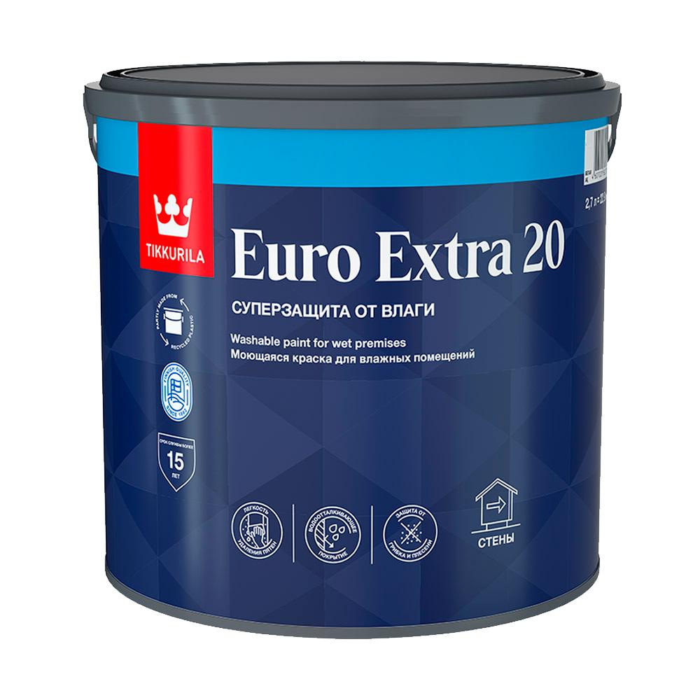 Краска моющаяся Tikkurila Euro Extra 20 база С бесцветная 2,7 л