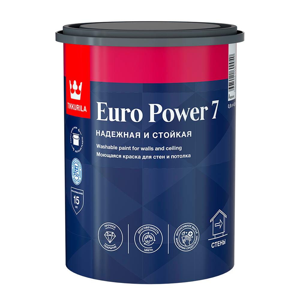 Краска моющаяся Tikkurila Euro Power 7 база А белая 0,9 л