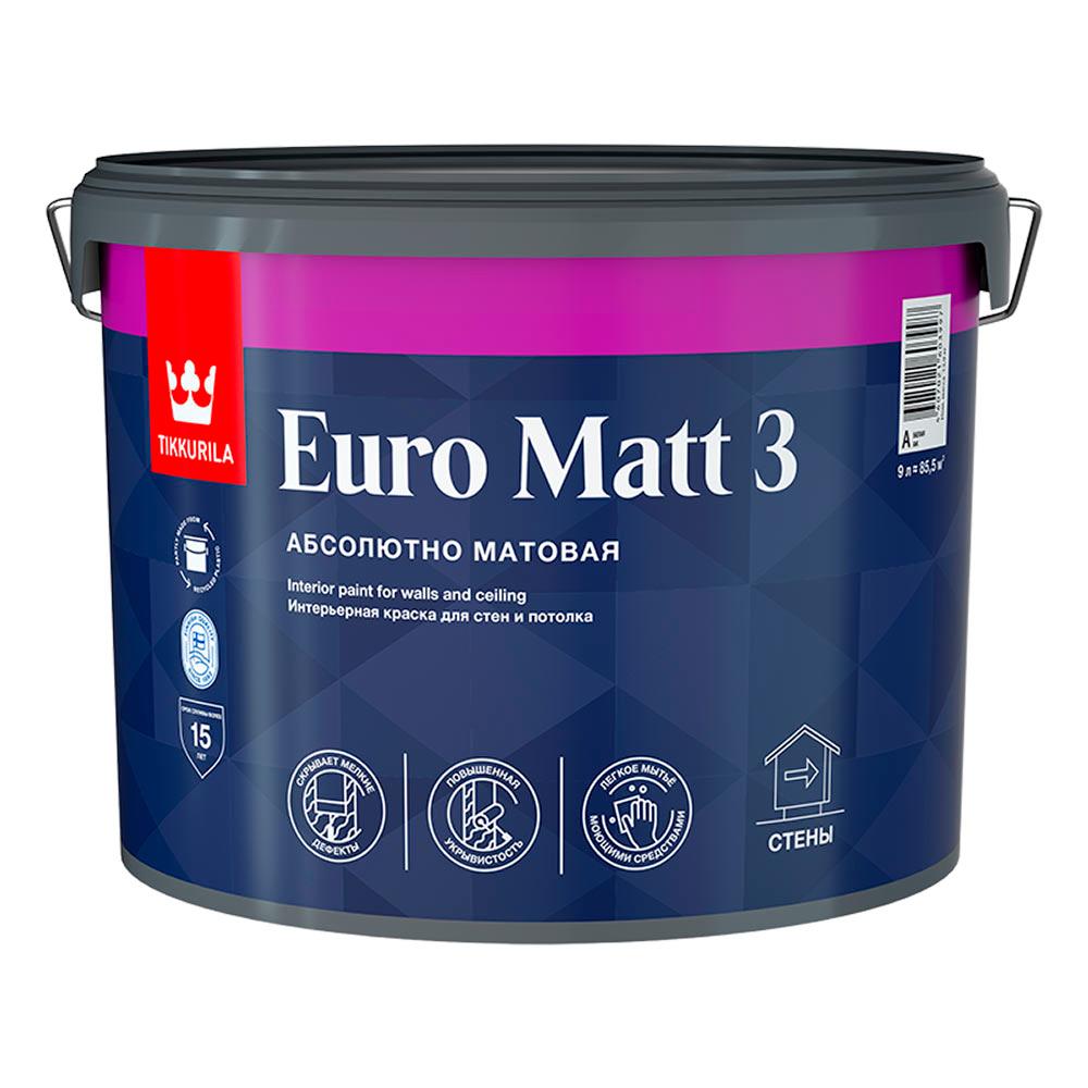 Краска интерьерная Tikkurila Euro Matt 3 база А белая 9 л