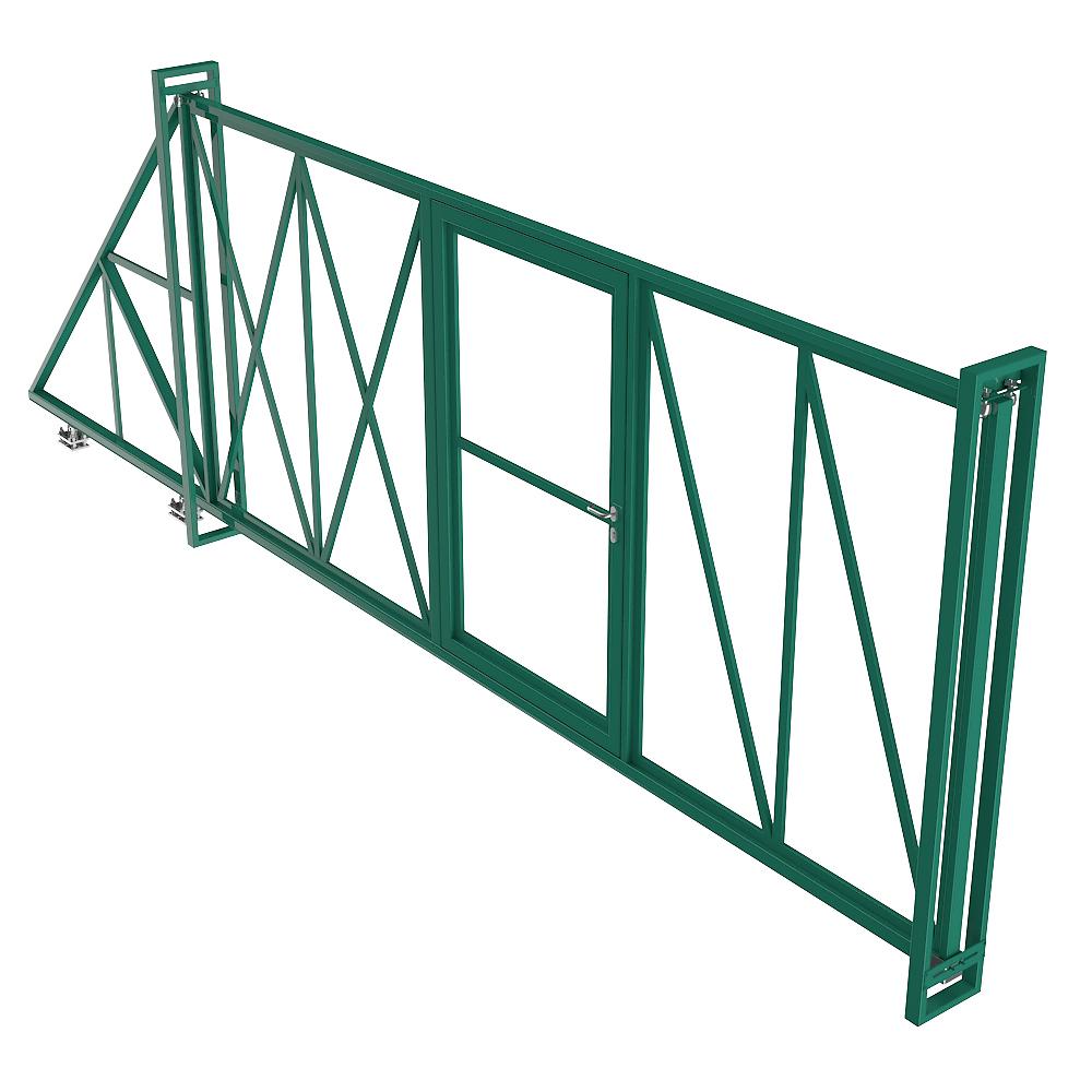 Ворота откатные каркас с комплектом под автоматику Премиум 4,5х2 м с калиткой зеленые RAL 6005 правые