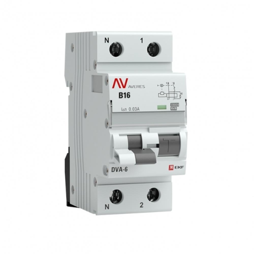 Автомат дифференциальный EKF Averes DVA-6 16А 30 мА 1P+N тип A 6 кА (rcbo6-1pn-16B-30-a-av)