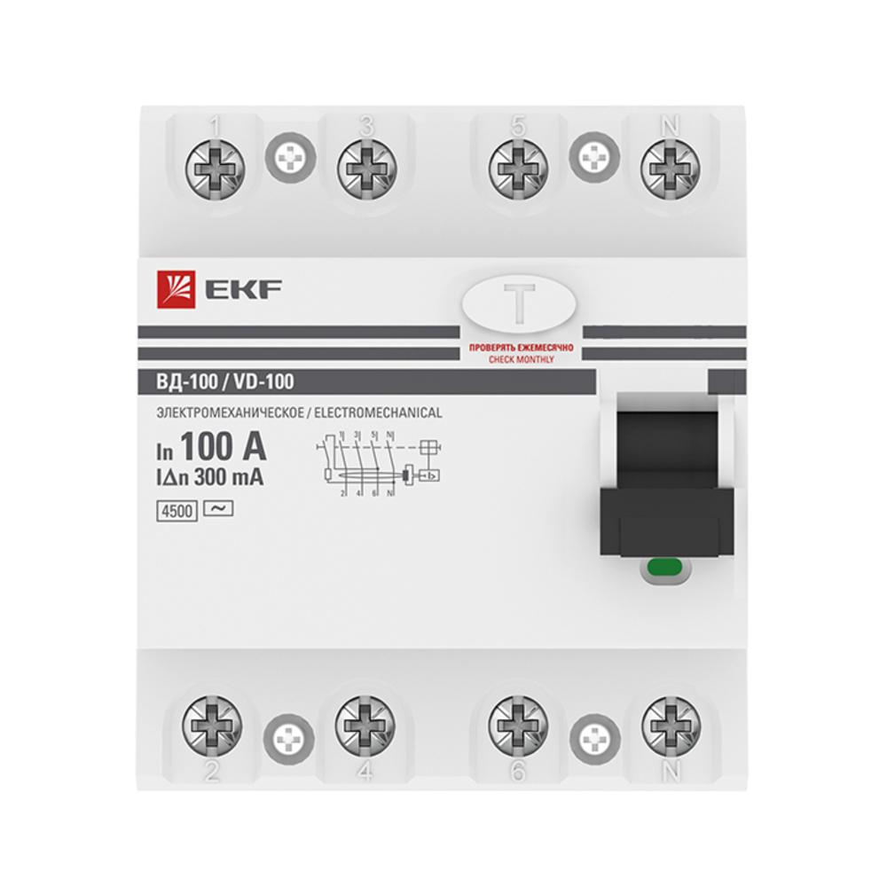 УЗО EKF PROxima ВД-100 100А 300 мА 4P тип AC 4,5 кА (elcb-4-100-300-em-pro)