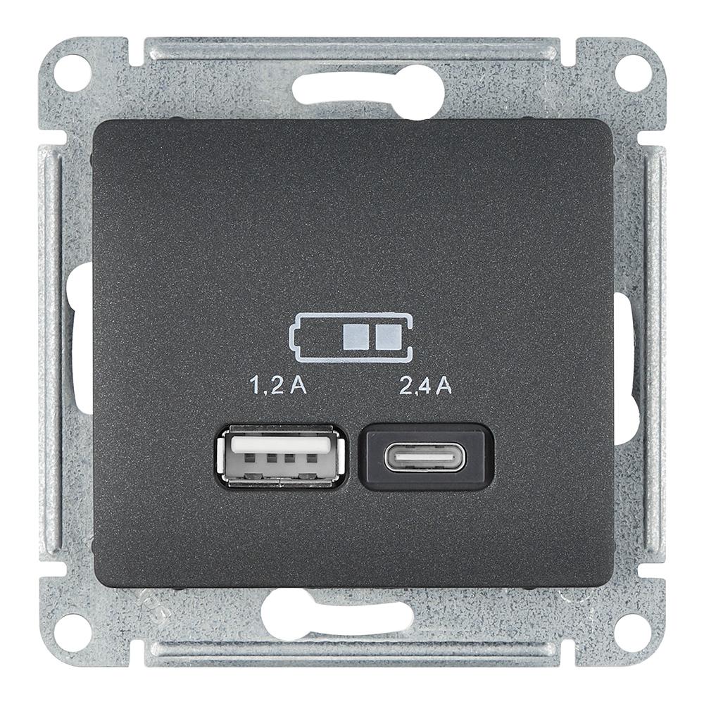 Розетка USB Systeme Electric Glossa встраиваемая антрацит USB-A/ Type-C (GSL000739)