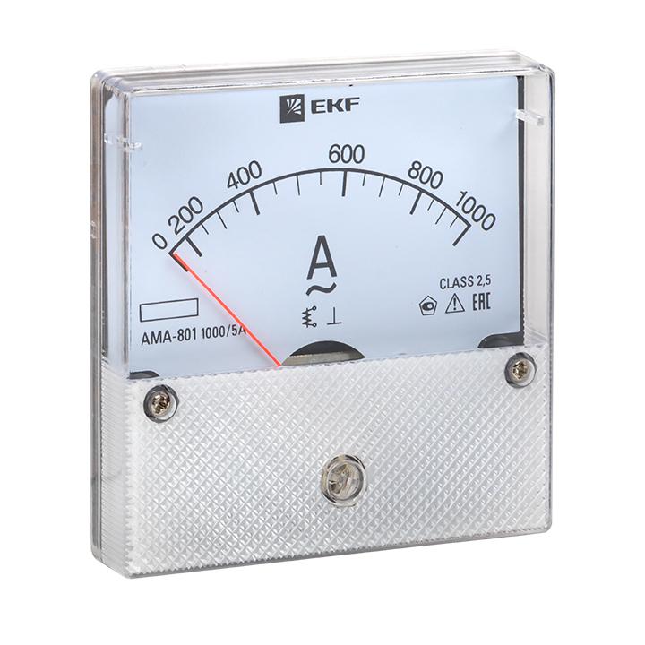 Амперметр аналоговый EKF PROxima AMA-801 80х80 мм IP20 1000 А трансформаторное подключение на 5 модулей (ama-801-1000)