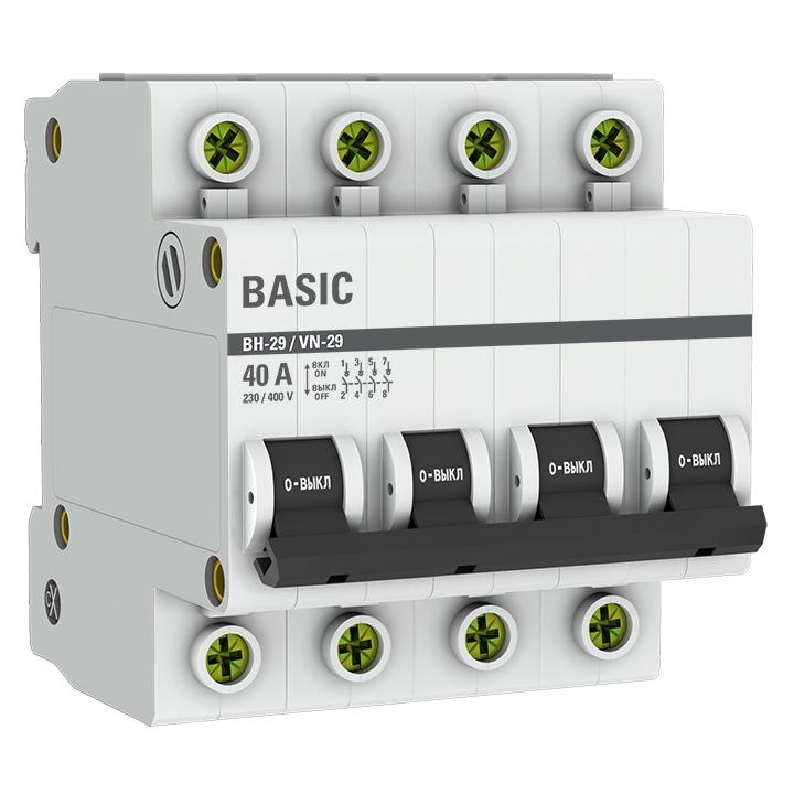 Выключатель нагрузки EKF Basic ВН-29 4Р 40А 4,5 кА 400 В на DIN-рейку (SL29-4-40-bas)