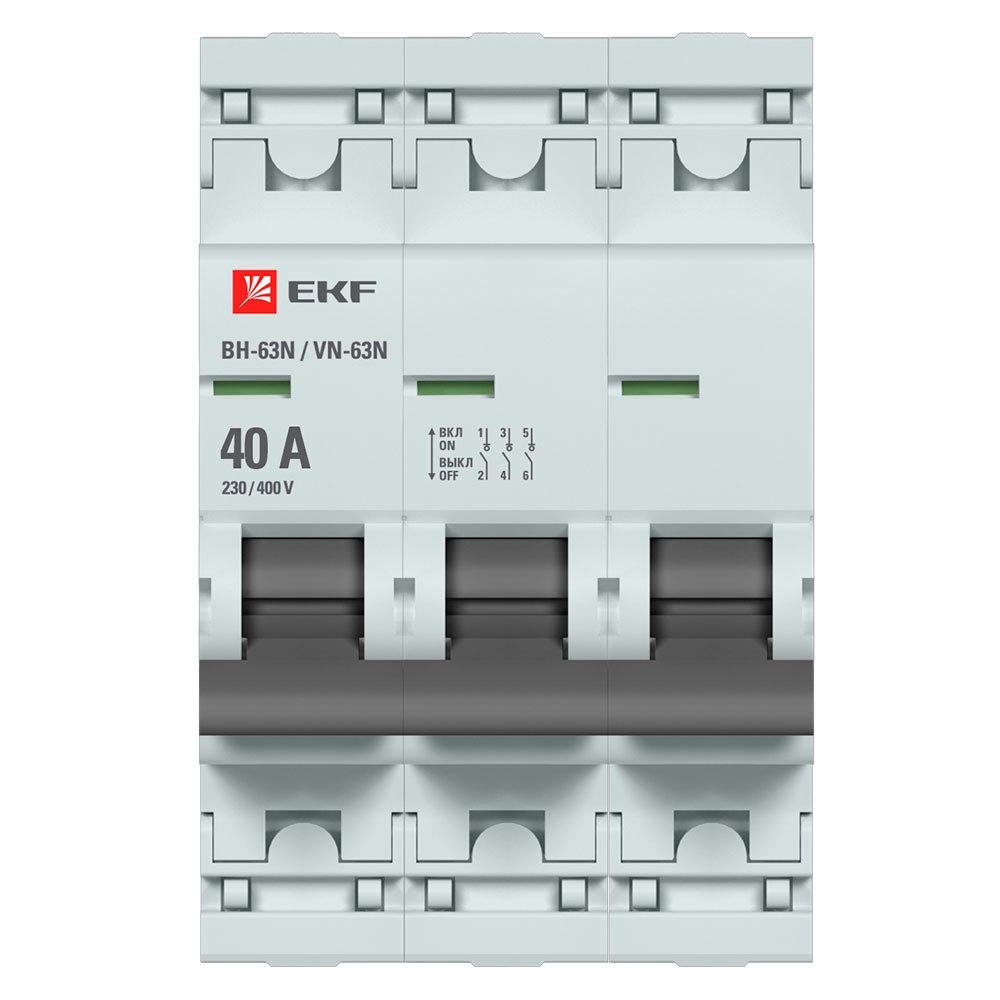 Выключатель нагрузки EKF PROxima ВН-63N 3Р 40А 4,5 кА 400 В на DIN-рейку (S63340)