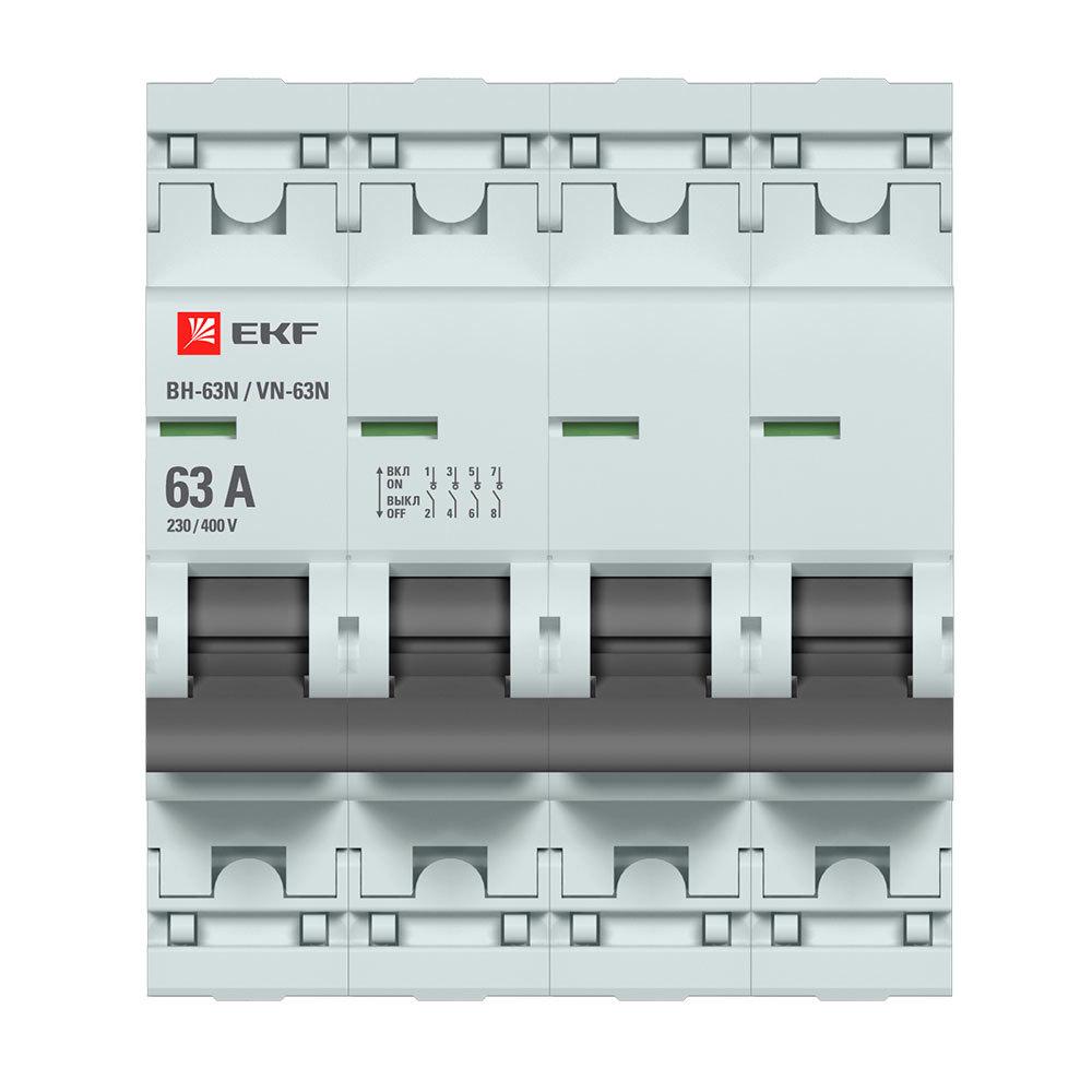 Выключатель нагрузки EKF PROxima ВН-63N 4Р 63А 4,5 кА 400 В на DIN-рейку (S63463)