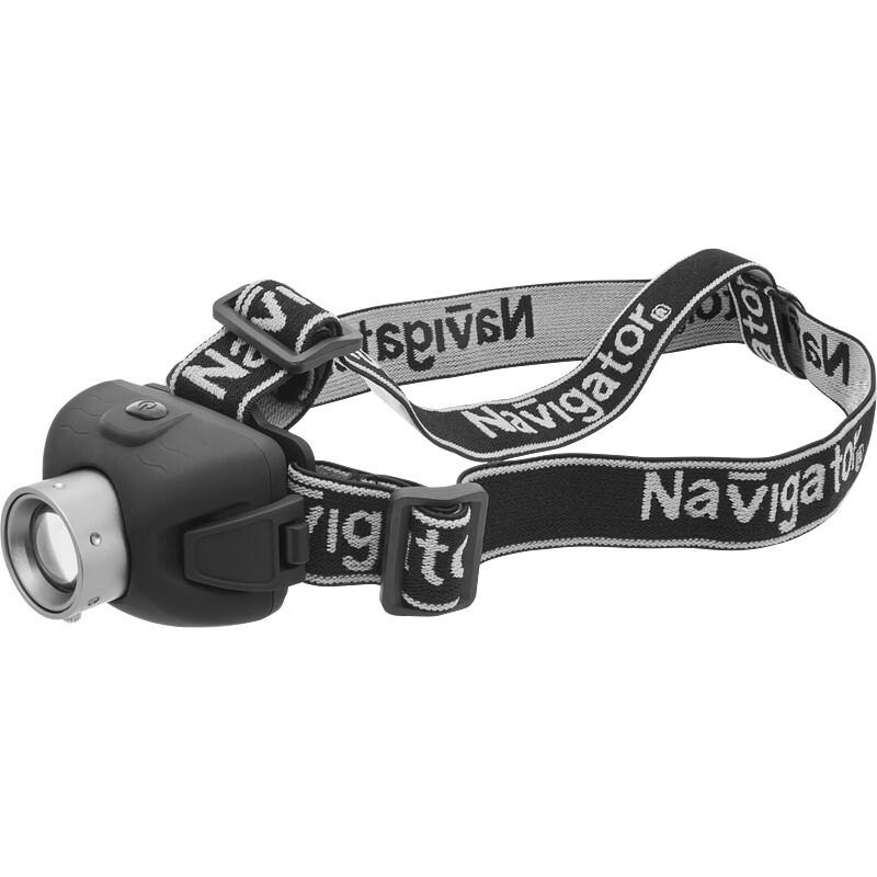 Фонарь налобный Navigator NPT H06 светодиодный 1 LED 5 Вт на батарейках AAA пластик 3 режима (94913)