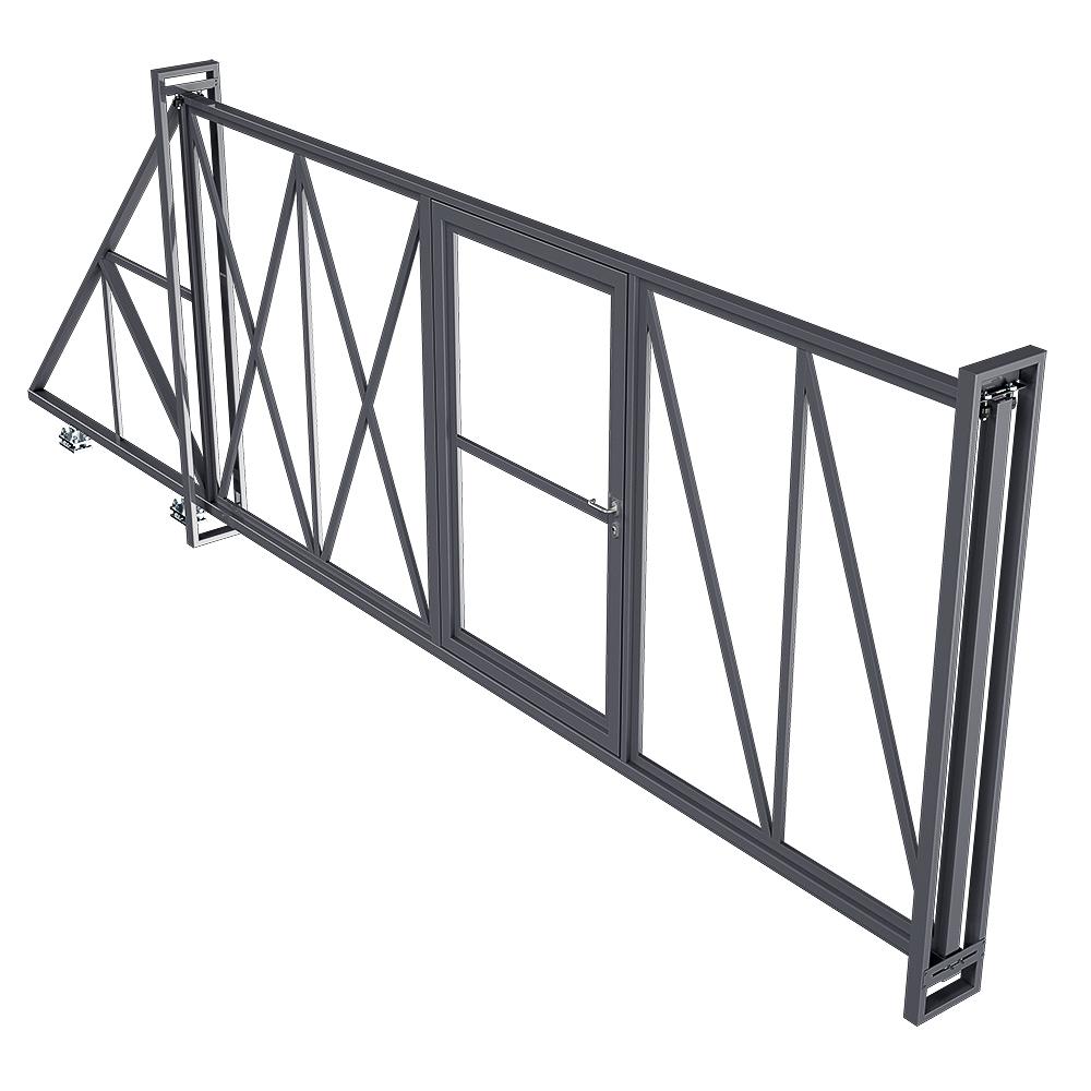 Ворота откатные каркас с комплектом под автоматику Премиум 4х2 м с калиткой графитовый серый RAL 7024 левые