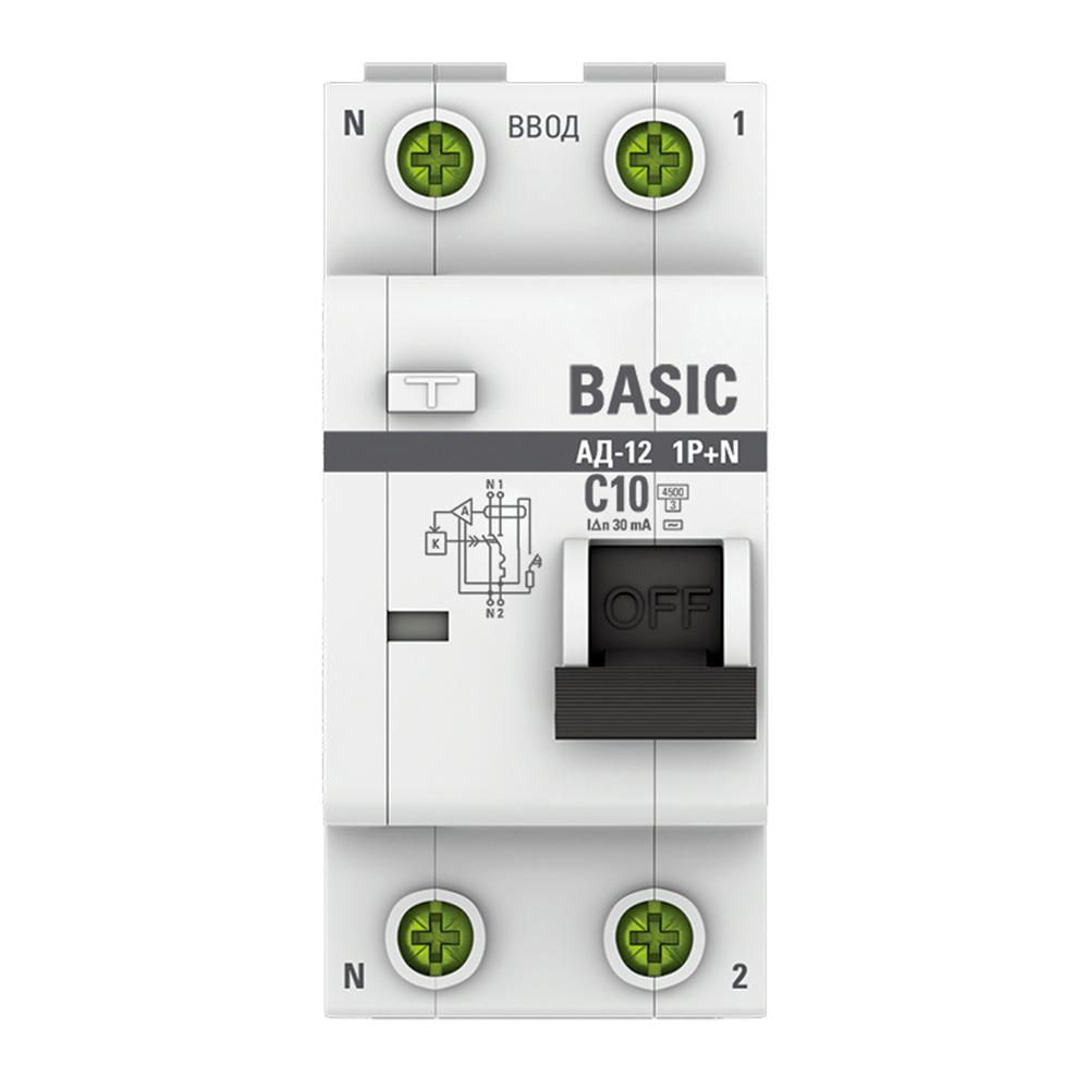 Автомат дифференциальный EKF Basic АД-12 10А 30 мА 1P+N тип AC 4,5 кА (DA12-10-30-bas)