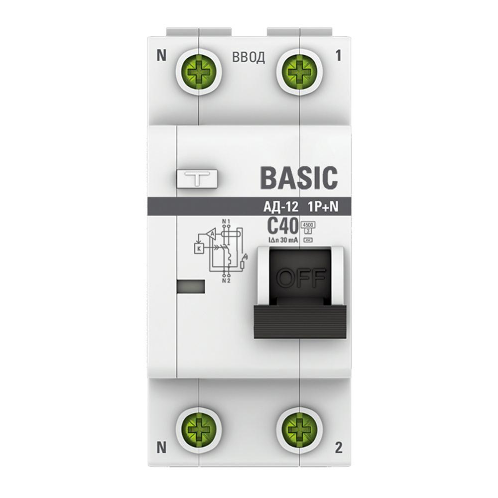 Автомат дифференциальный EKF Basic АД-12 40А 30 мА 1P+N тип AC 4,5 кА (DA12-40-30-bas)