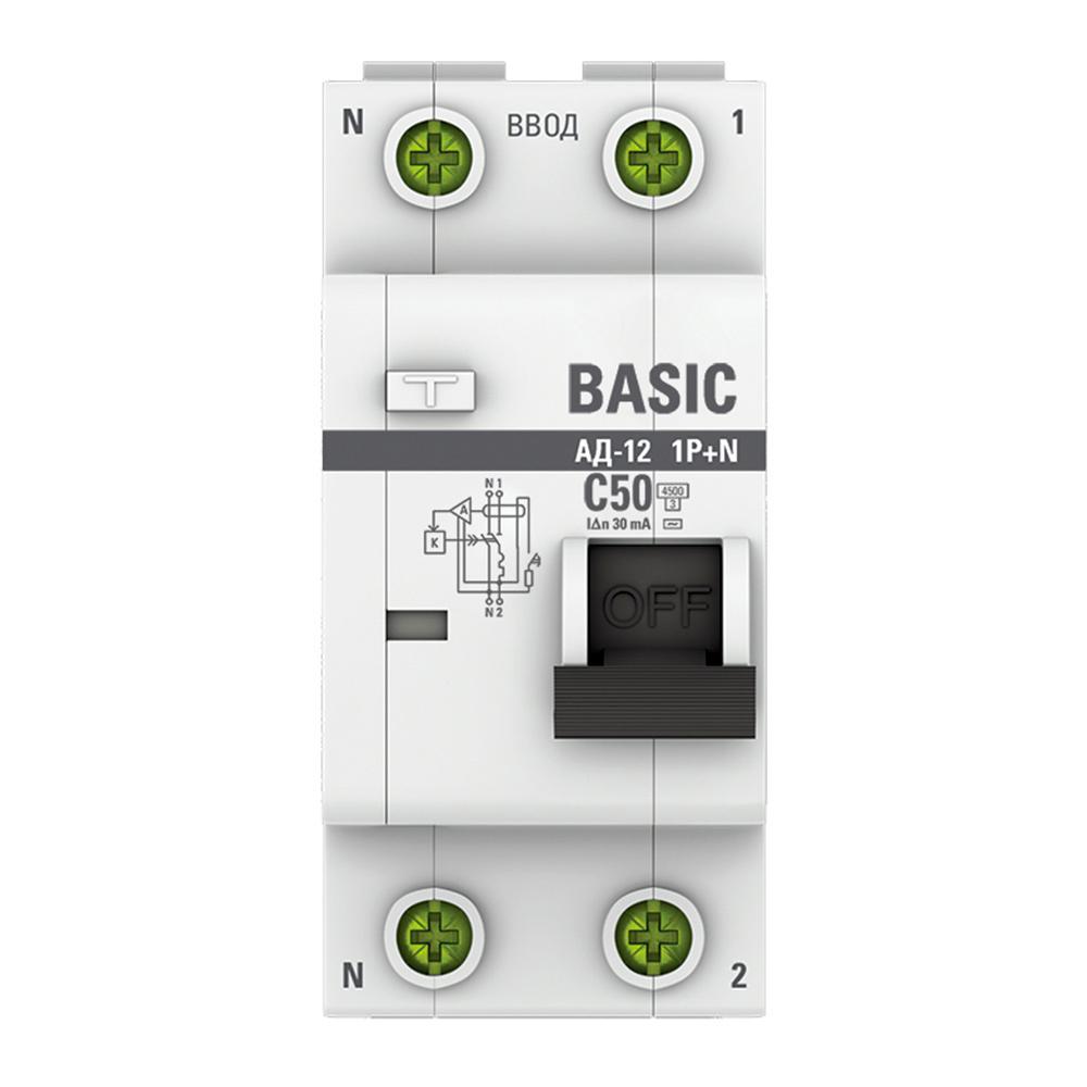 Автомат дифференциальный EKF Basic АД-12 50А 30 мА 1P+N тип AC 4,5 кА (DA12-50-30-bas)